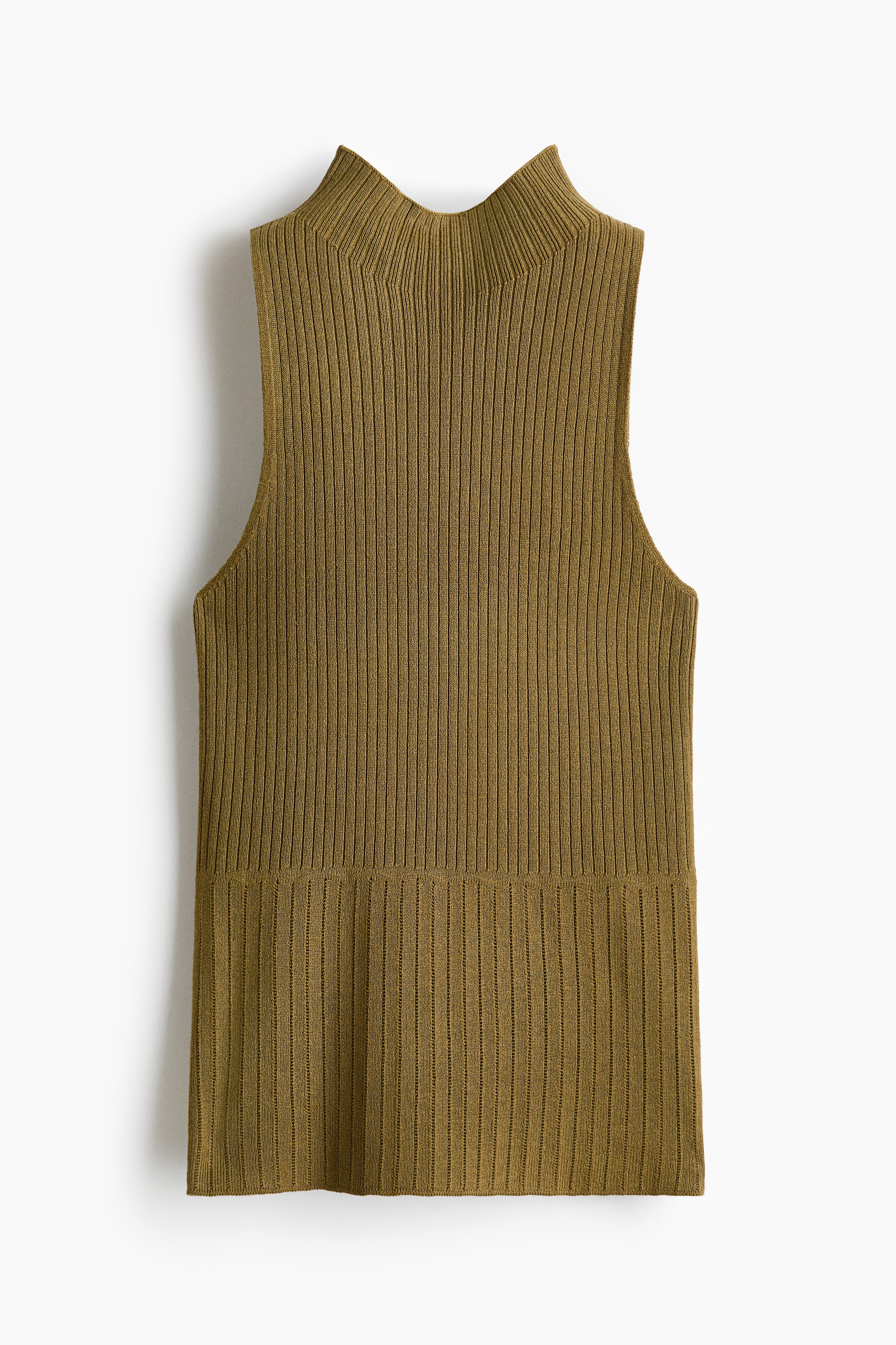 Top de canalé con cuello perkins - Verde oliva/Negro/Crema