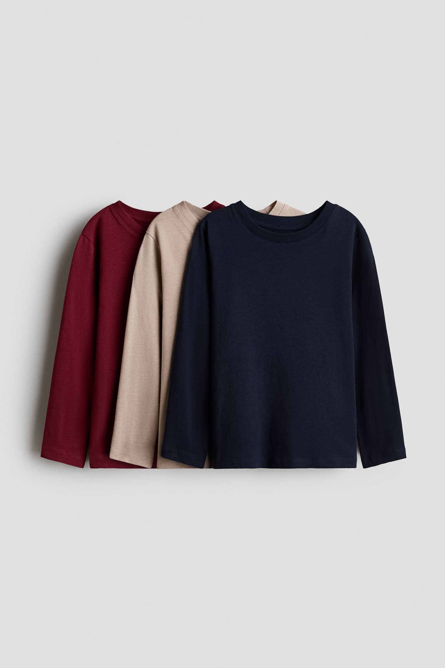 3-pack long-sleeve T-shirts - Navy blue/Beige/Dark red/Green/Striped/Navy blue/Cream/Dark red/Turquoise/Dinosaurs/Navy blue/Striped/Navy blue/Khaki green/Navy blue/Blue/White