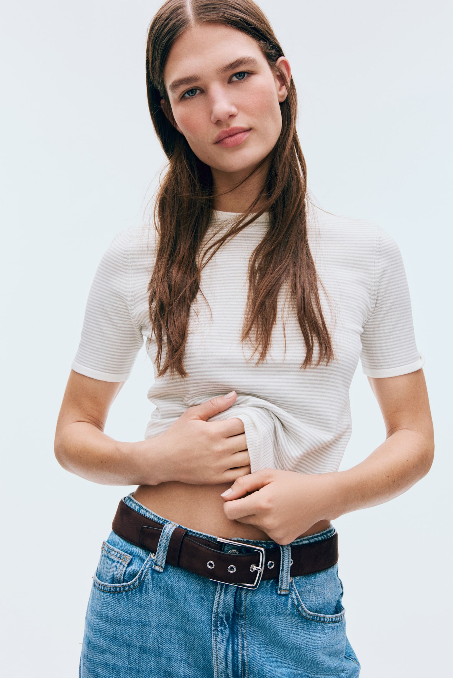 טישירט מסריג דק - לבן/אפור בהיר פסים/לבן/ירוק בהיר פסים/צהוב בהיר - 3