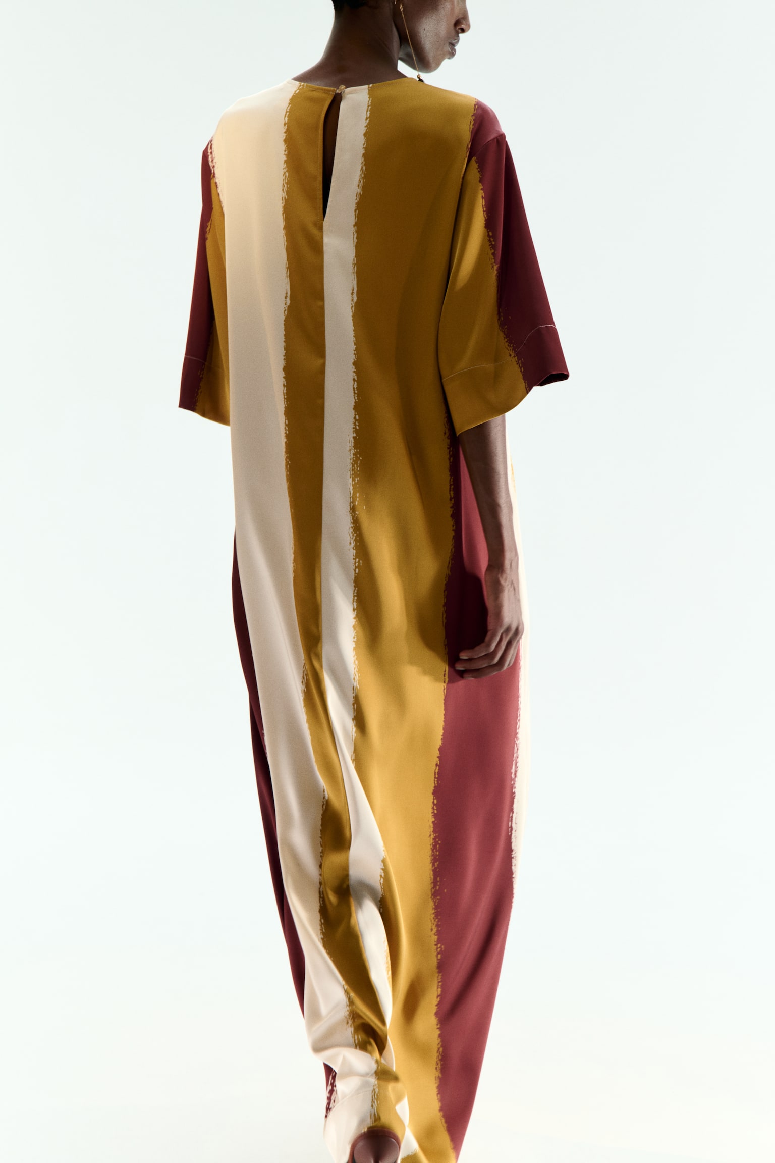 Satin maxi dress - Dark yellow/Striped - 3