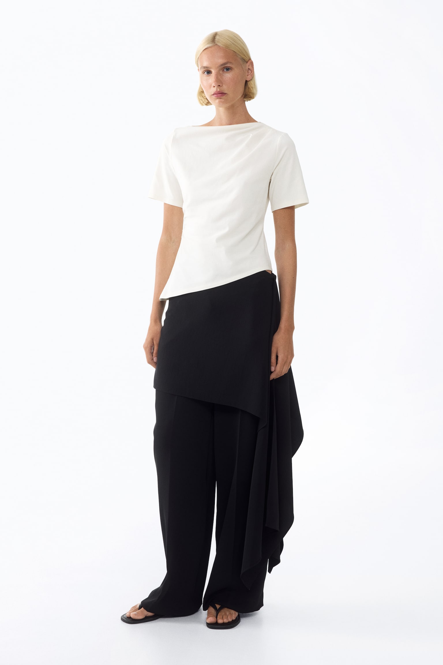 Draped asymmetric top - Cream/Dark blue/Dark brown - 1