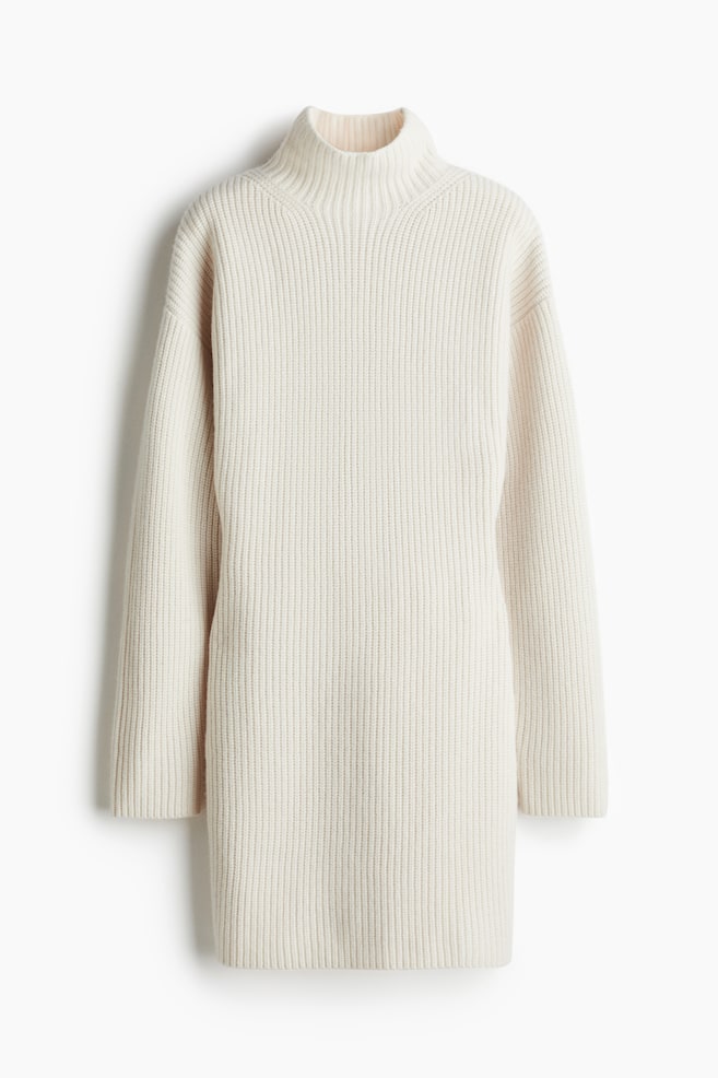 Cashmere-blend turtleneck dress - Cream/Grey marl - 1