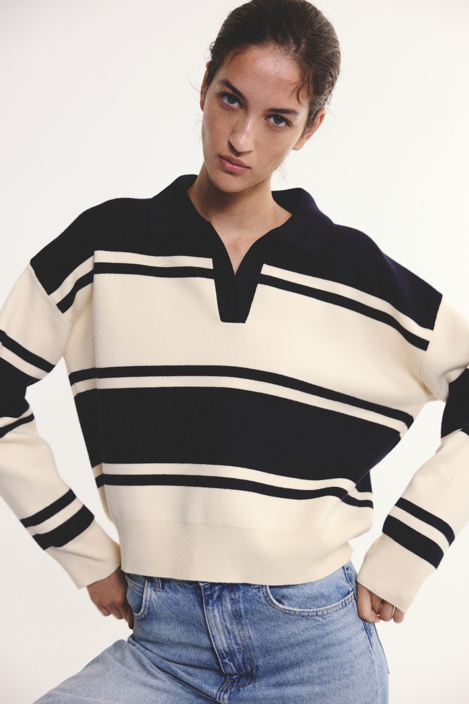 Oversized Polo Shirt - Navy blue/striped/Dark green/Bright blue/striped - 1