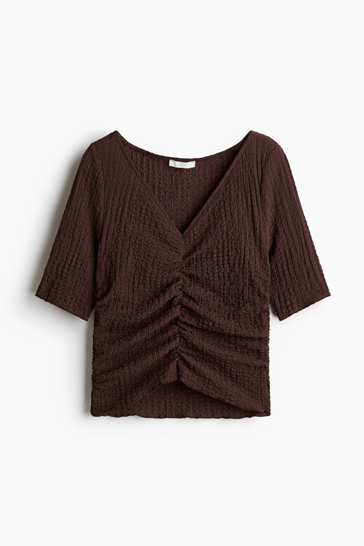 Женский топ H&M Draped Textured Top, цвет: Тёмный коричневый — фото 1