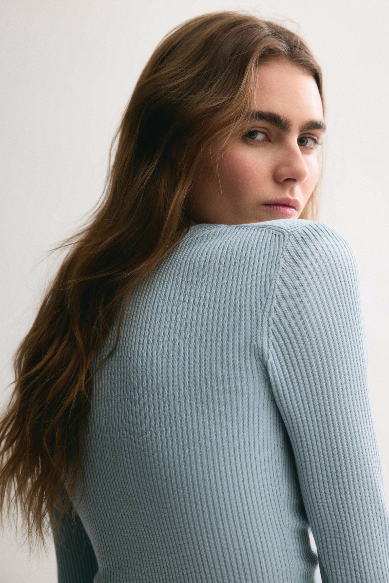 Rib-knit top - Light turquoise/Light brown - 5