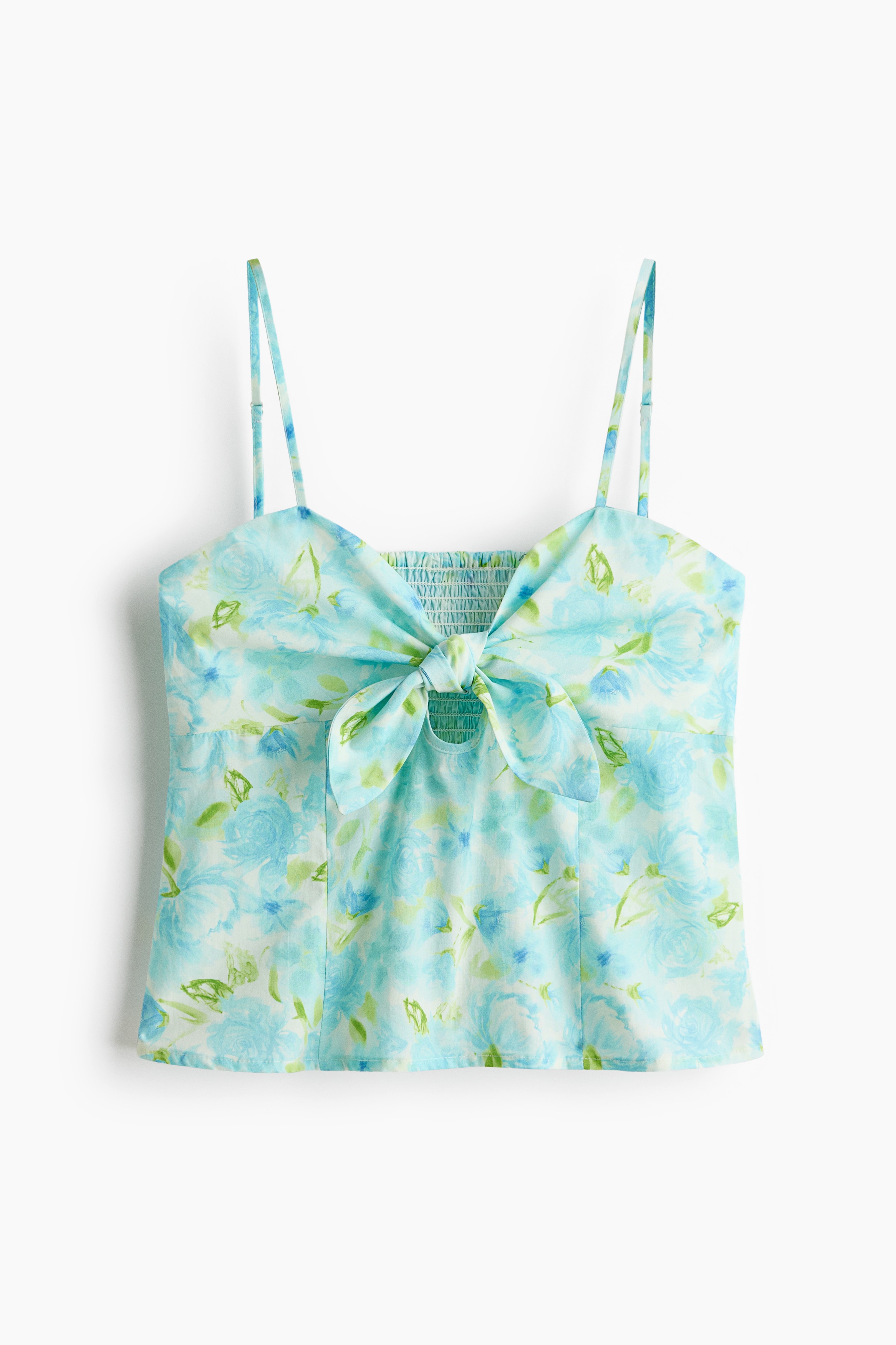 Tie-Detail Poplin Top - Turquoise/floral/Black