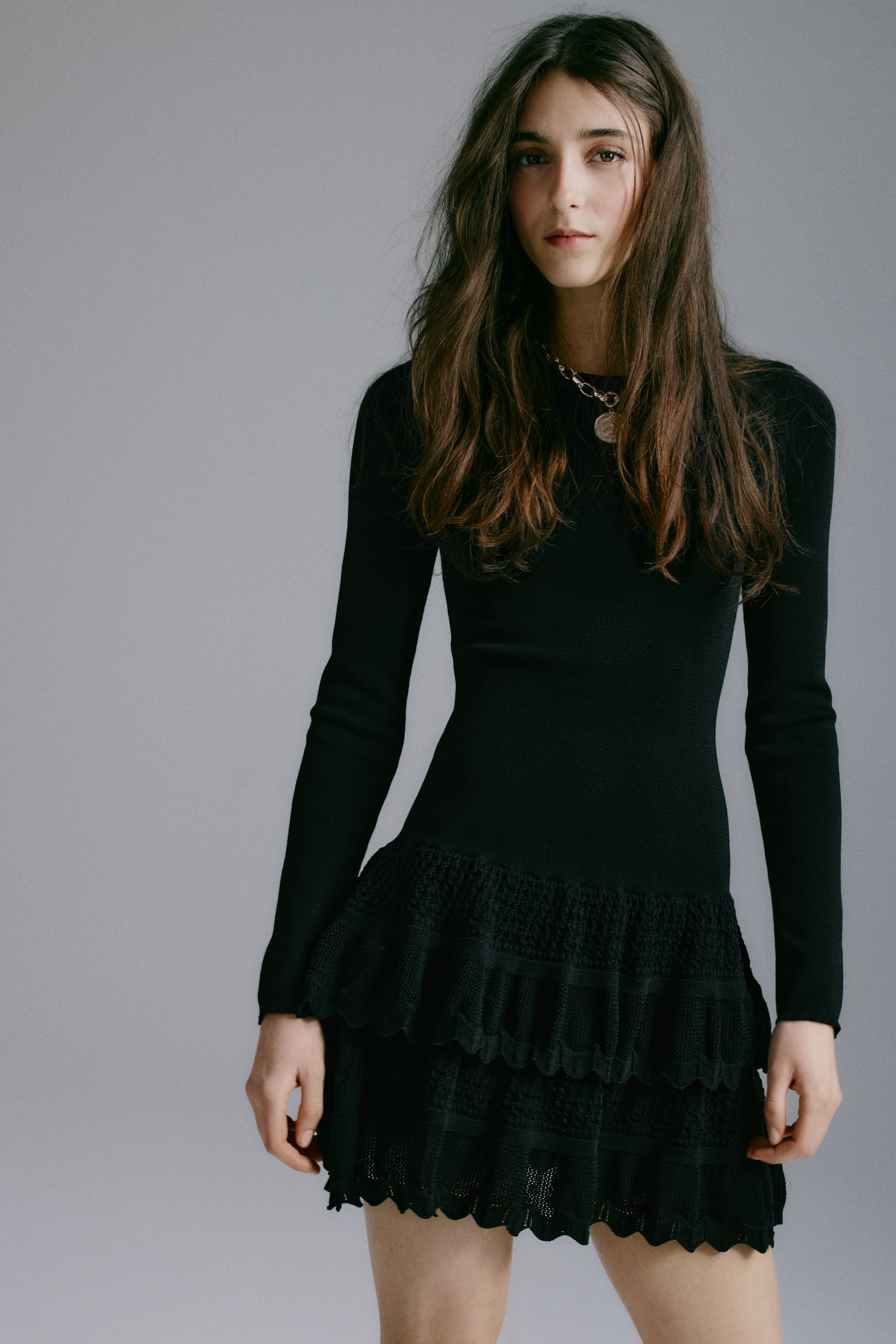 Tiered-skirt dress - Black/Light yellow/Dark blue - 5