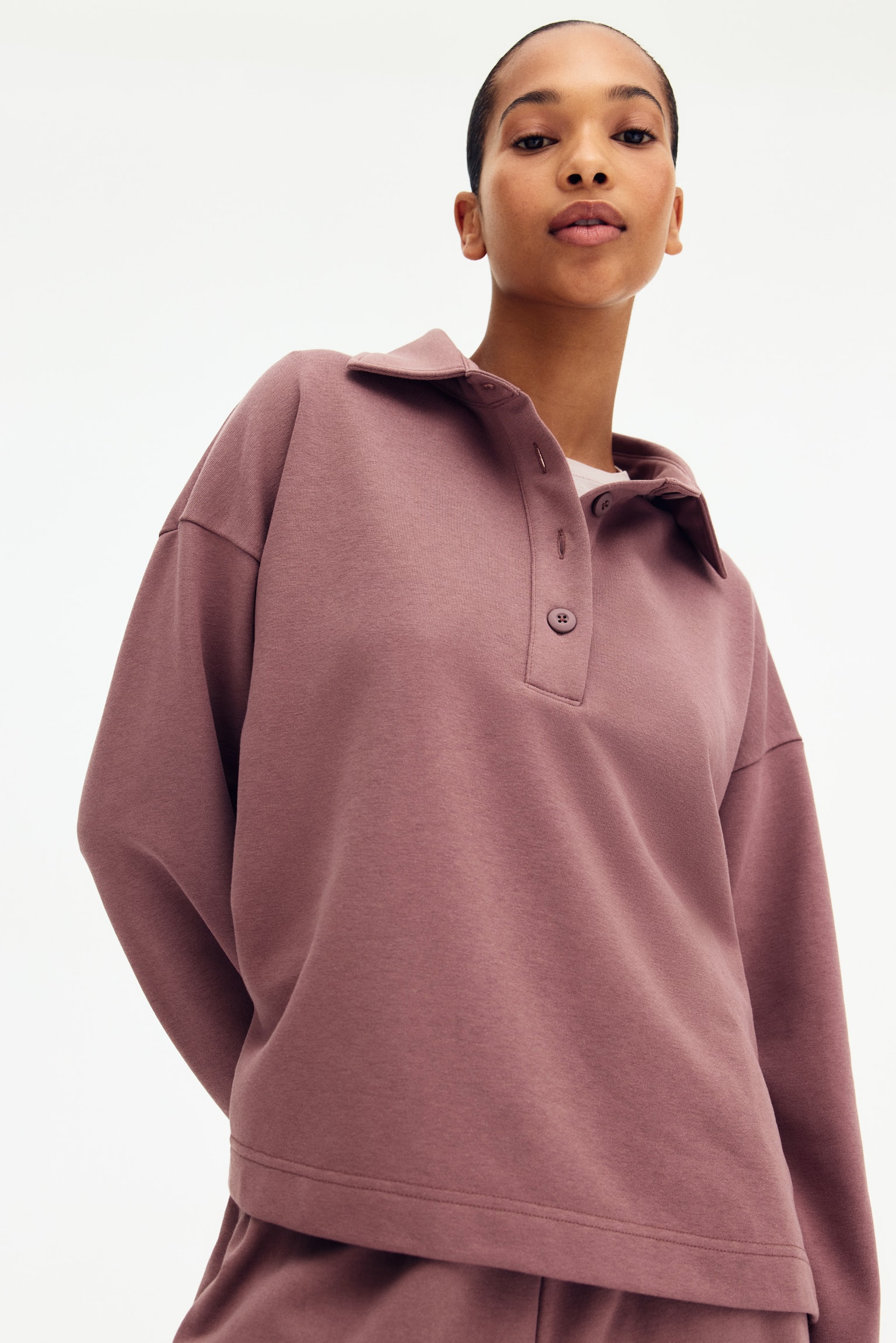 Collared sweatshirt - Dark dusty pink/Light grey marl/Dark grey - 4