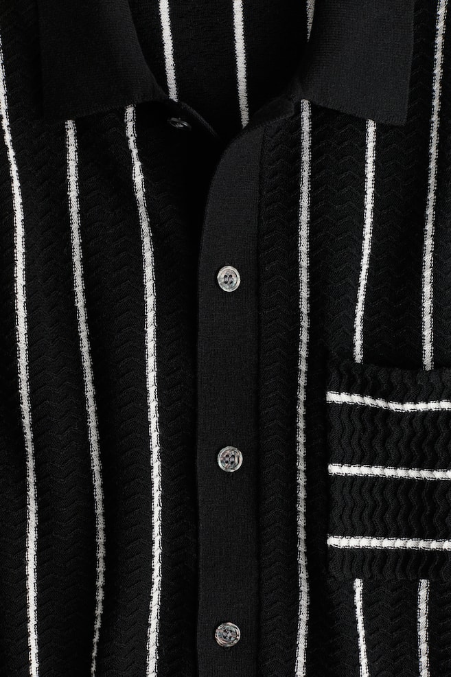 Regular Fit Textured-knit shirt - Black/White striped - 5