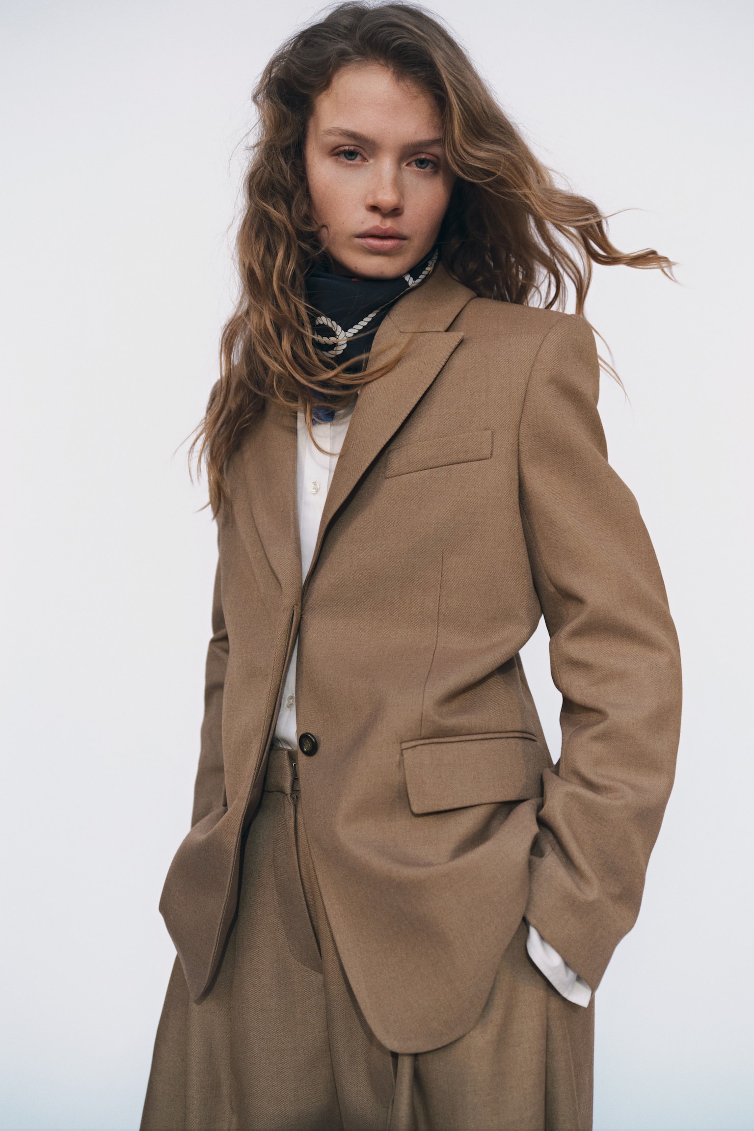 Long twill blazer - Dusty beige - 1