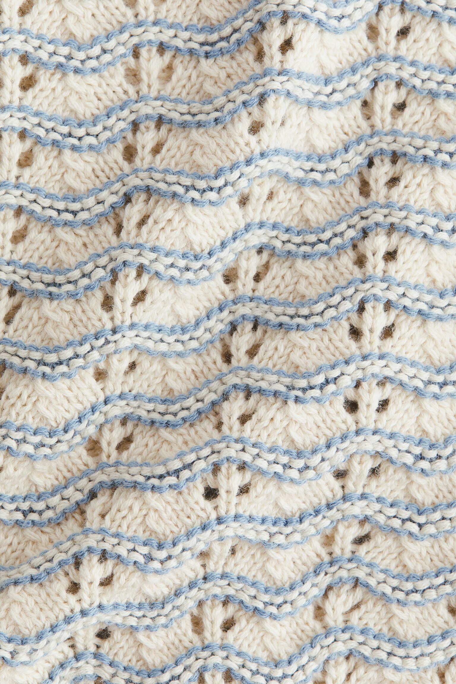 Pointelle-knit romper suit - Light beige/Striped - 2