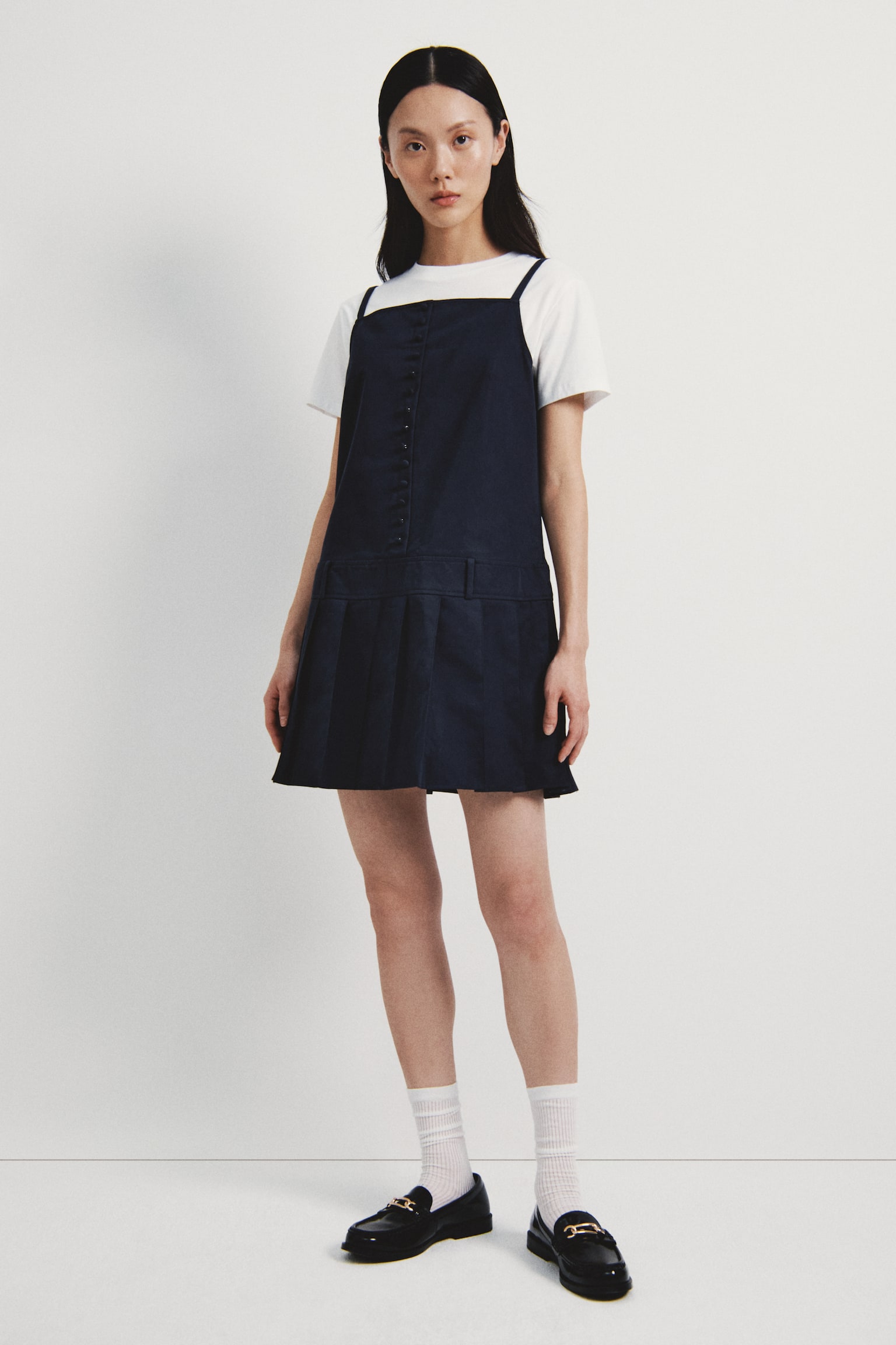 Pleated-Skirt Dress - Navy blue/Beige - 3