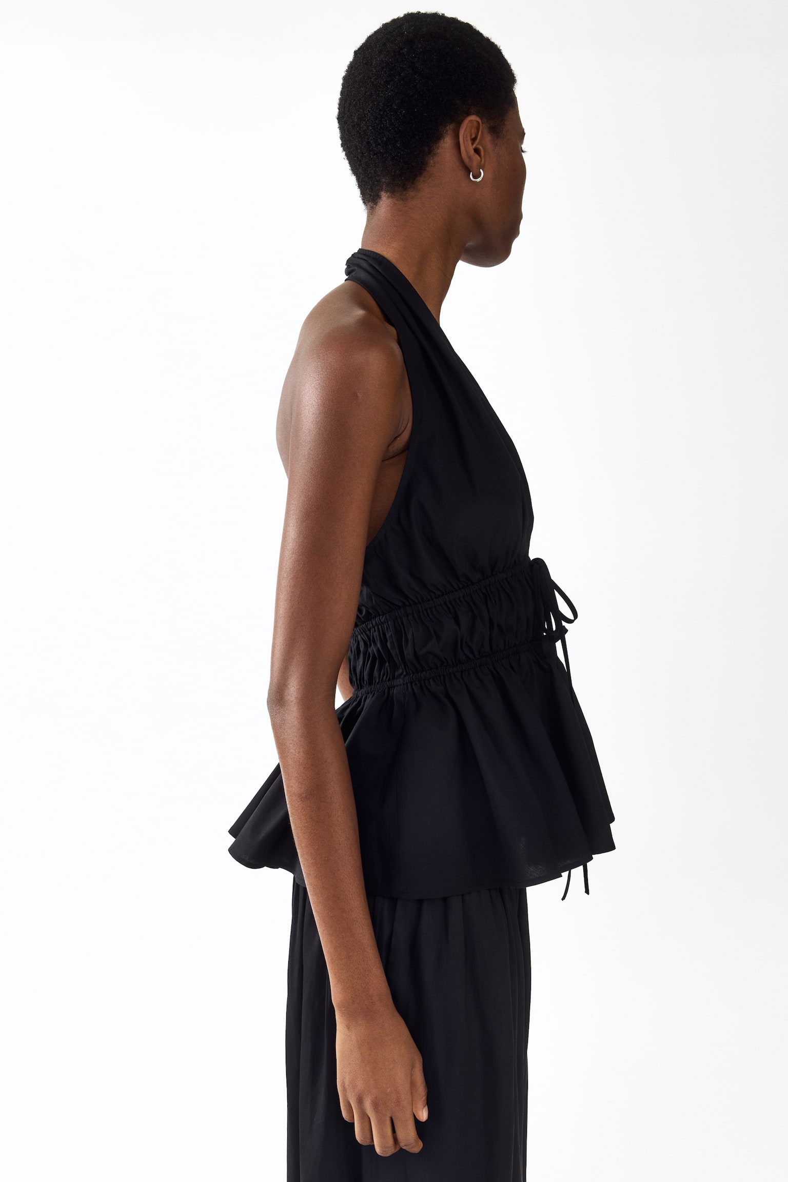 Peplum halterneck top - Black/White/Light pink - 3