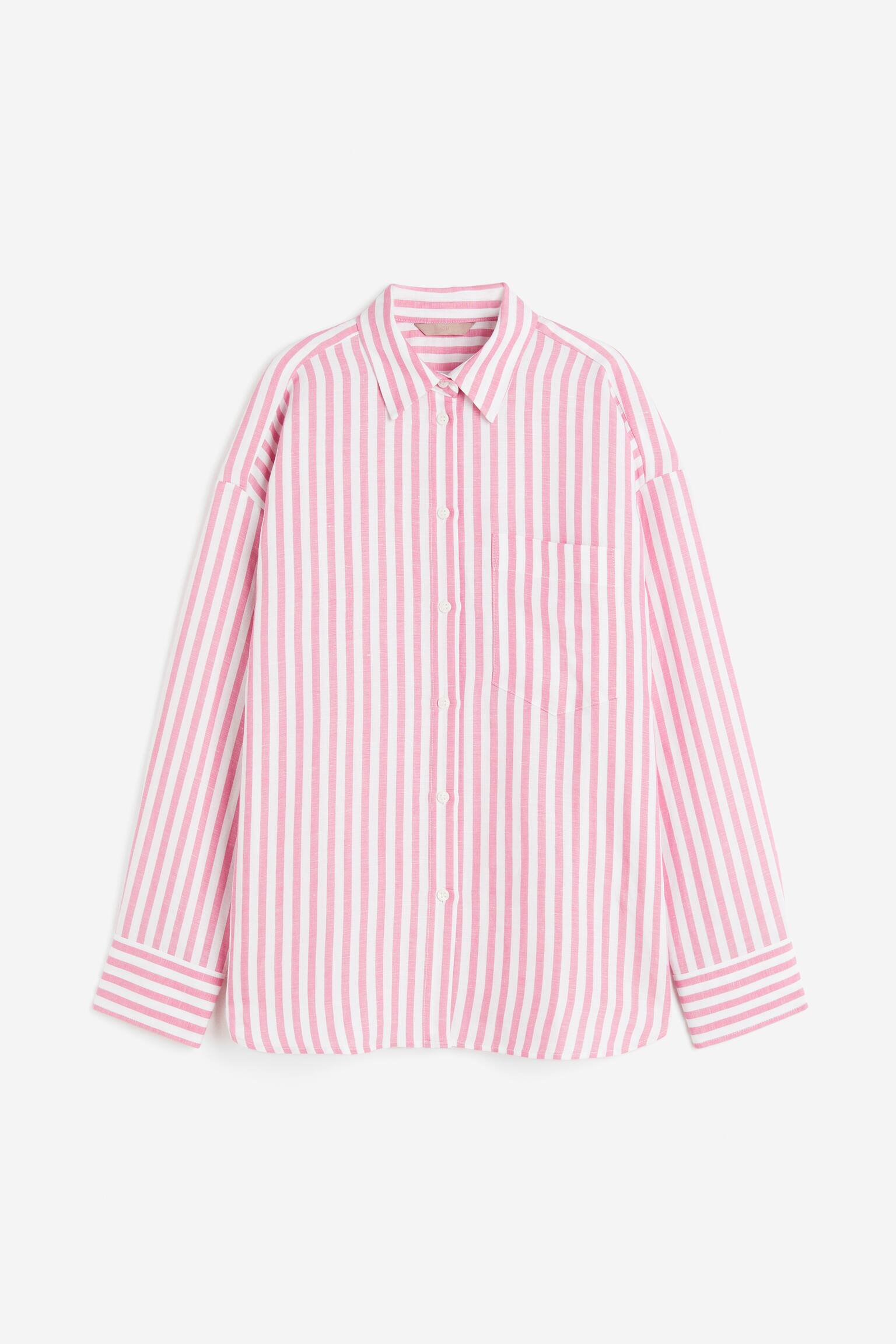 Linen-blend shirt - Pink/Striped