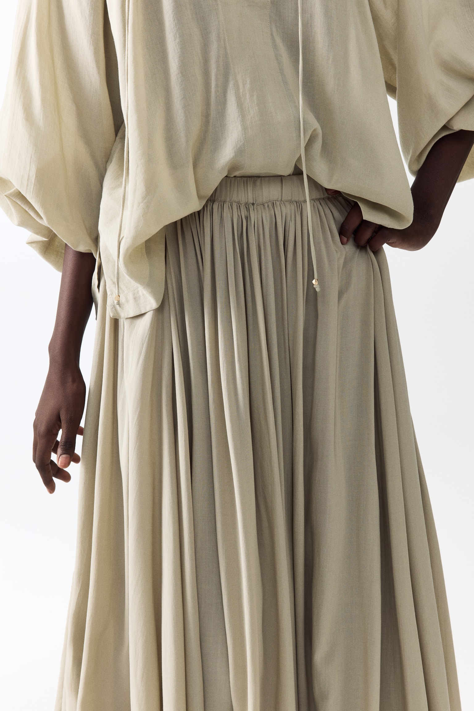 Gathered modal skirt - Beige/Brown - 6