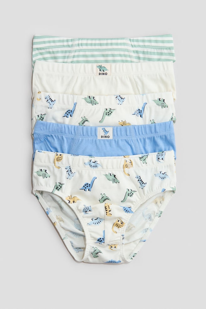 5-pack Cotton Boys’ Briefs - Cream/dinosaurs/White/vehicles - 1