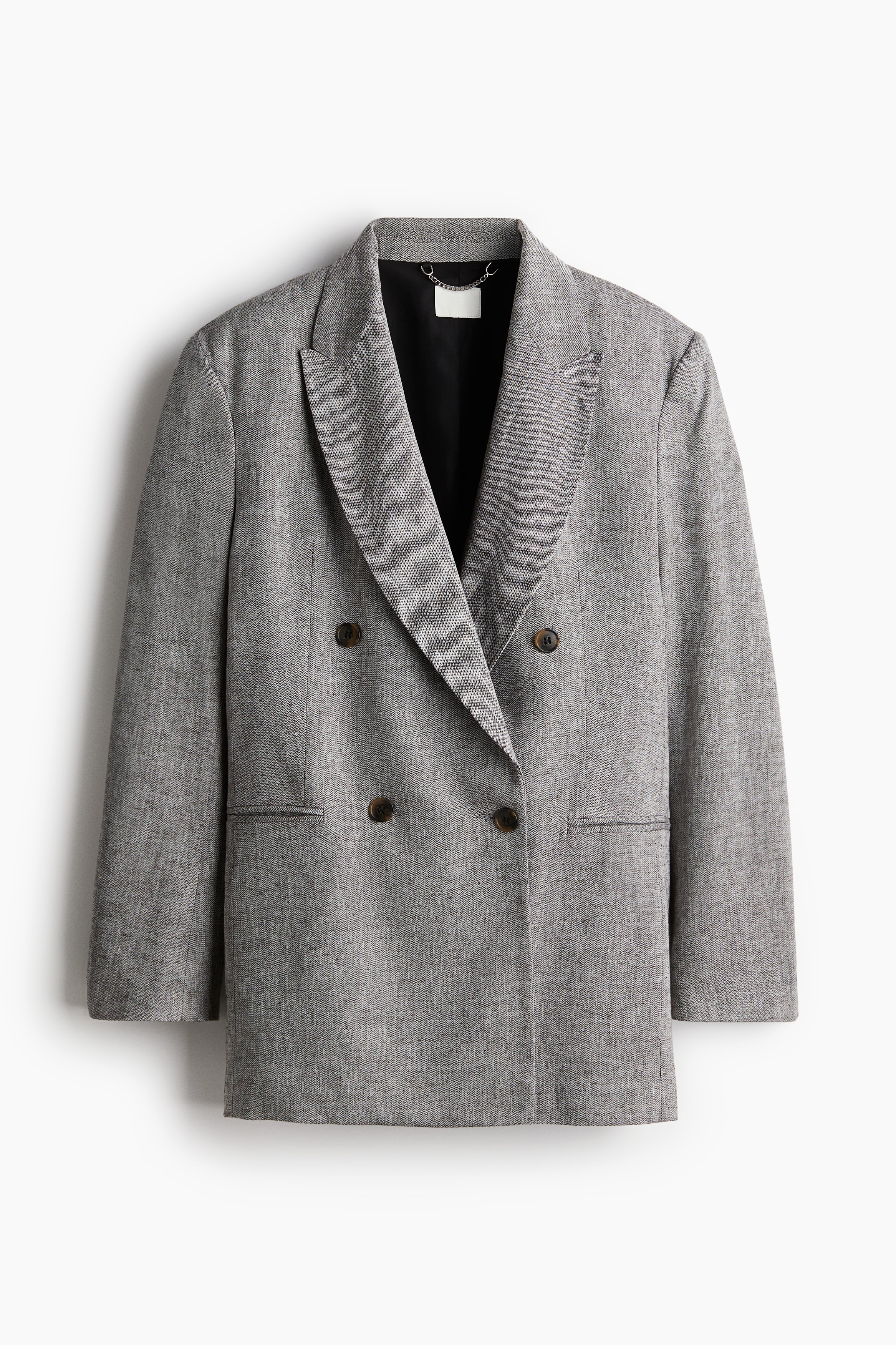 亞麻混紡西裝外套 - 咖啡色/人字紋