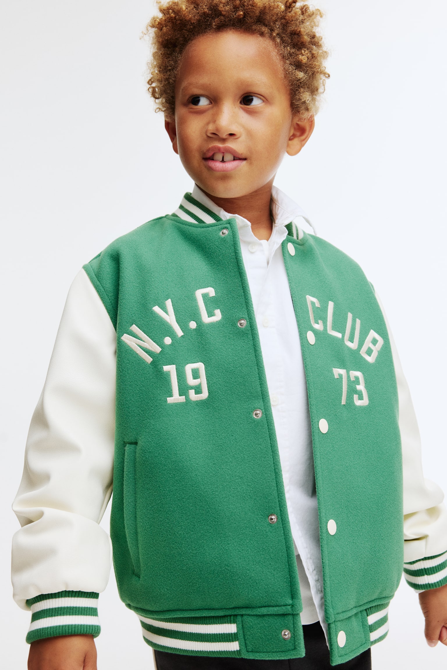 Детская куртка H&M Motif-Detail Baseball, цвет: Зелёный — фото 3