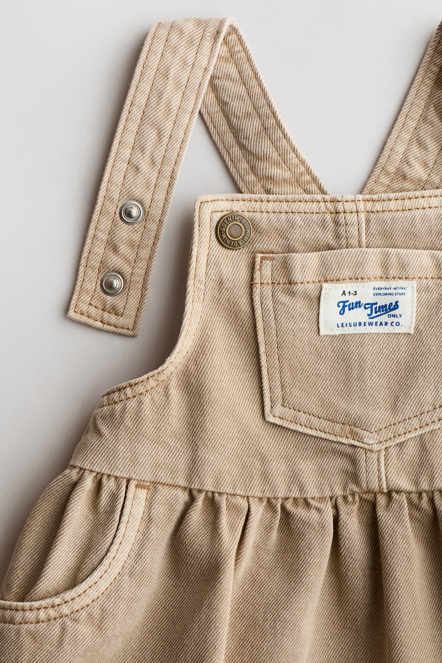 2-piece dungaree dress and top set - Beige/White/Light pink/Hearts/Dark denim blue/Cherries - 5