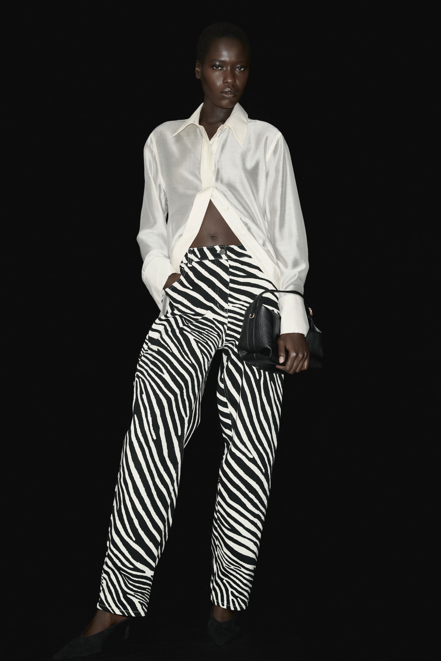 Barrel-leg twill trousers - Black/Zebra print - 7