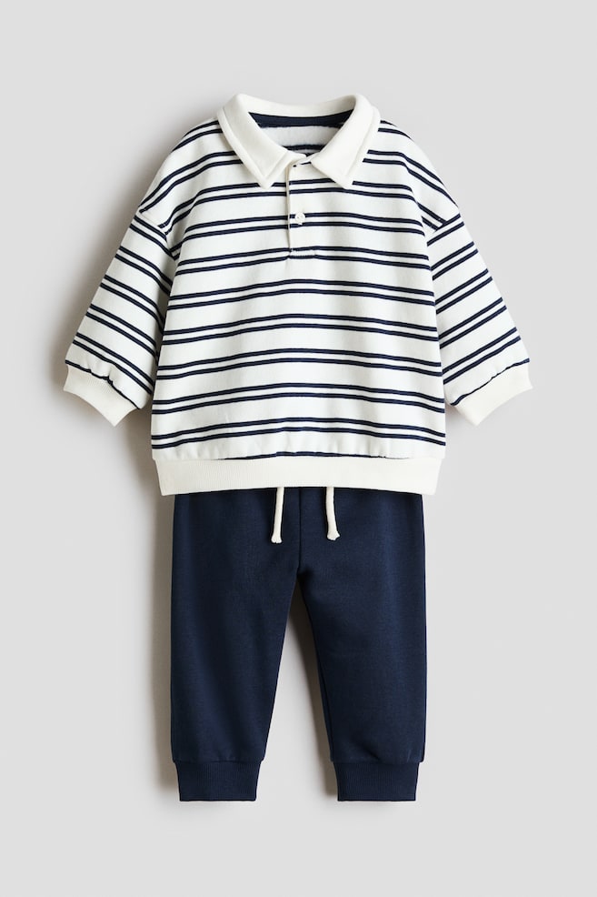 2-Piece Sweatshirt and Joggers Set - Navy blue/striped - 1