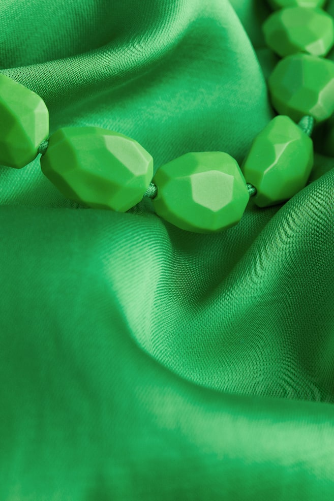 Kjole i hørblanding med perlestrop - Grøn - 6