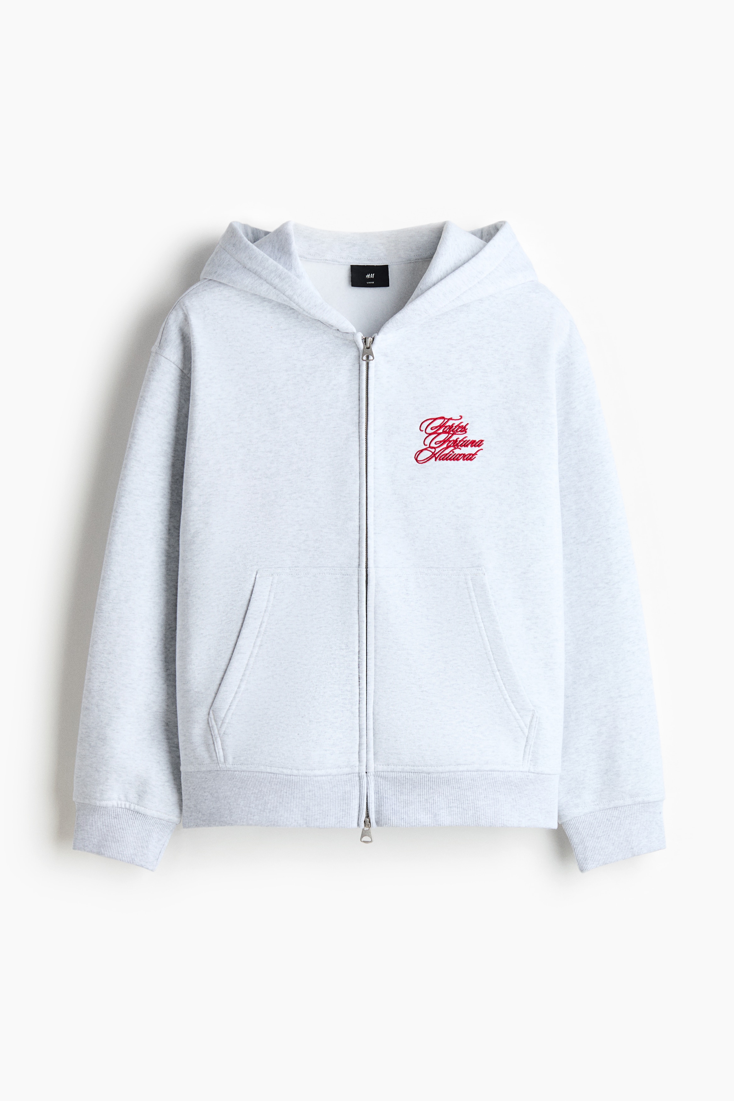 寬鬆方形剪裁拉鍊連帽外套 - 淺灰混色/Fortes Fortuna/亮綠色/Golden/淺藍色/Not for Ceremony