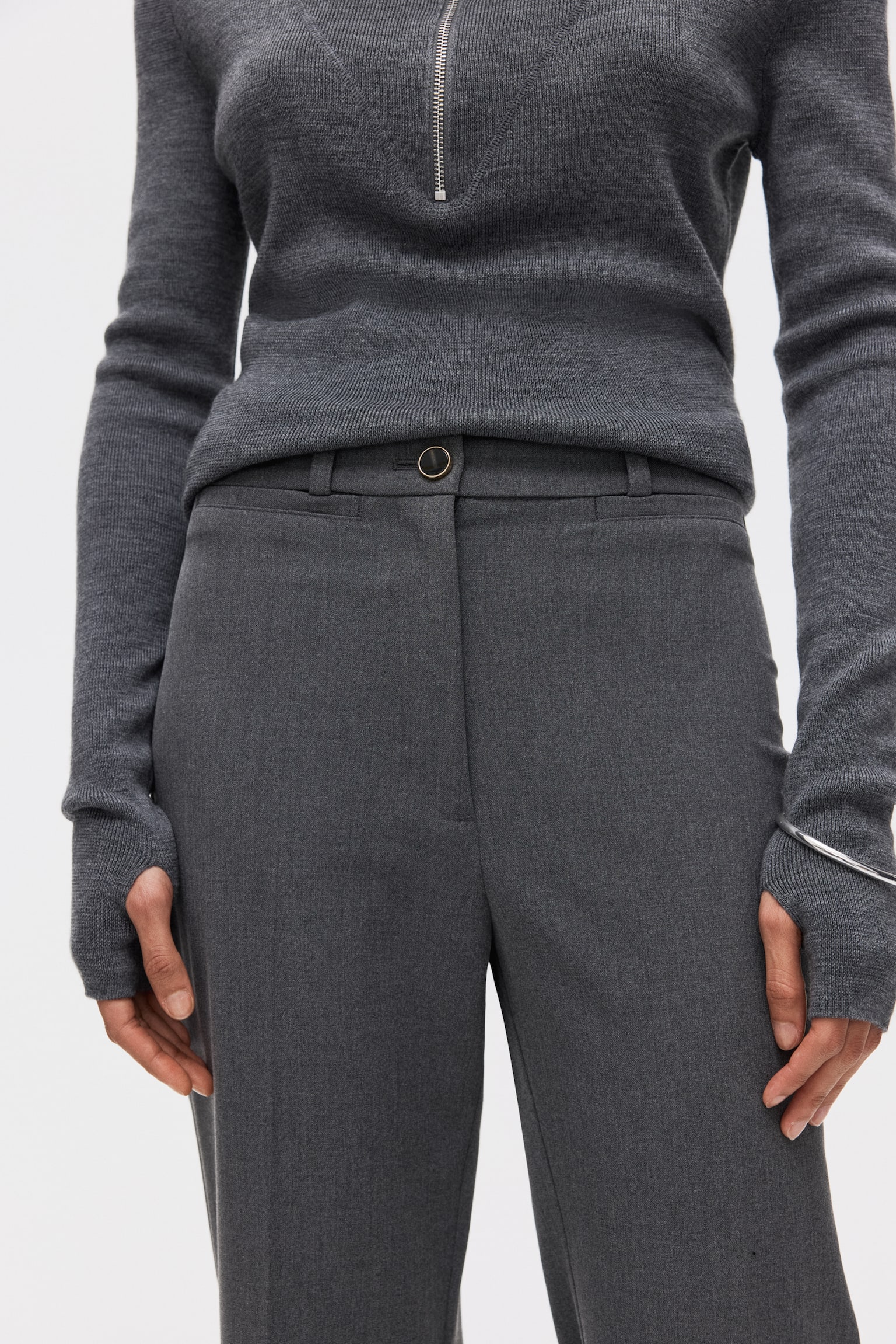 מכנסיים מחויטים - אפור מלאנז'/שחור/לבן - 7