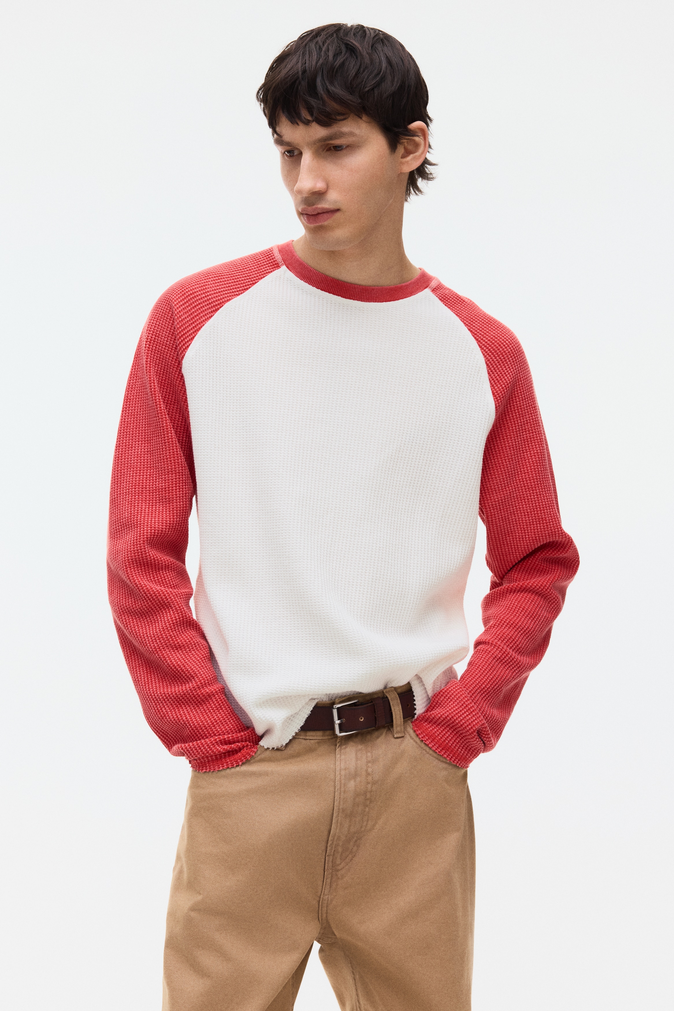 Regular-Fit Waffled Jersey Shirt - Red/color block/Dark blue/color block