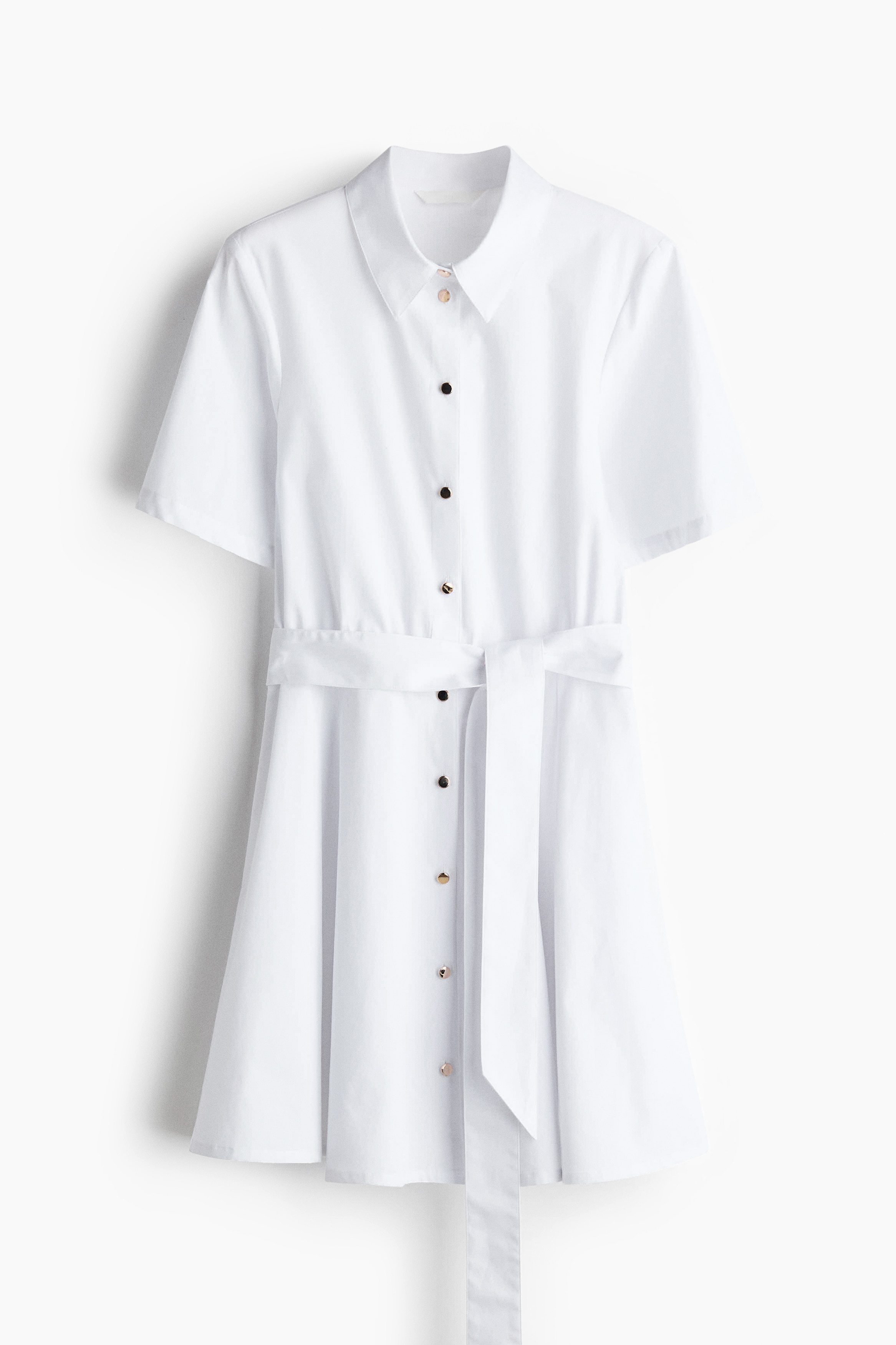Tie-Belt Shirt Dress - White/Beige/leopard print