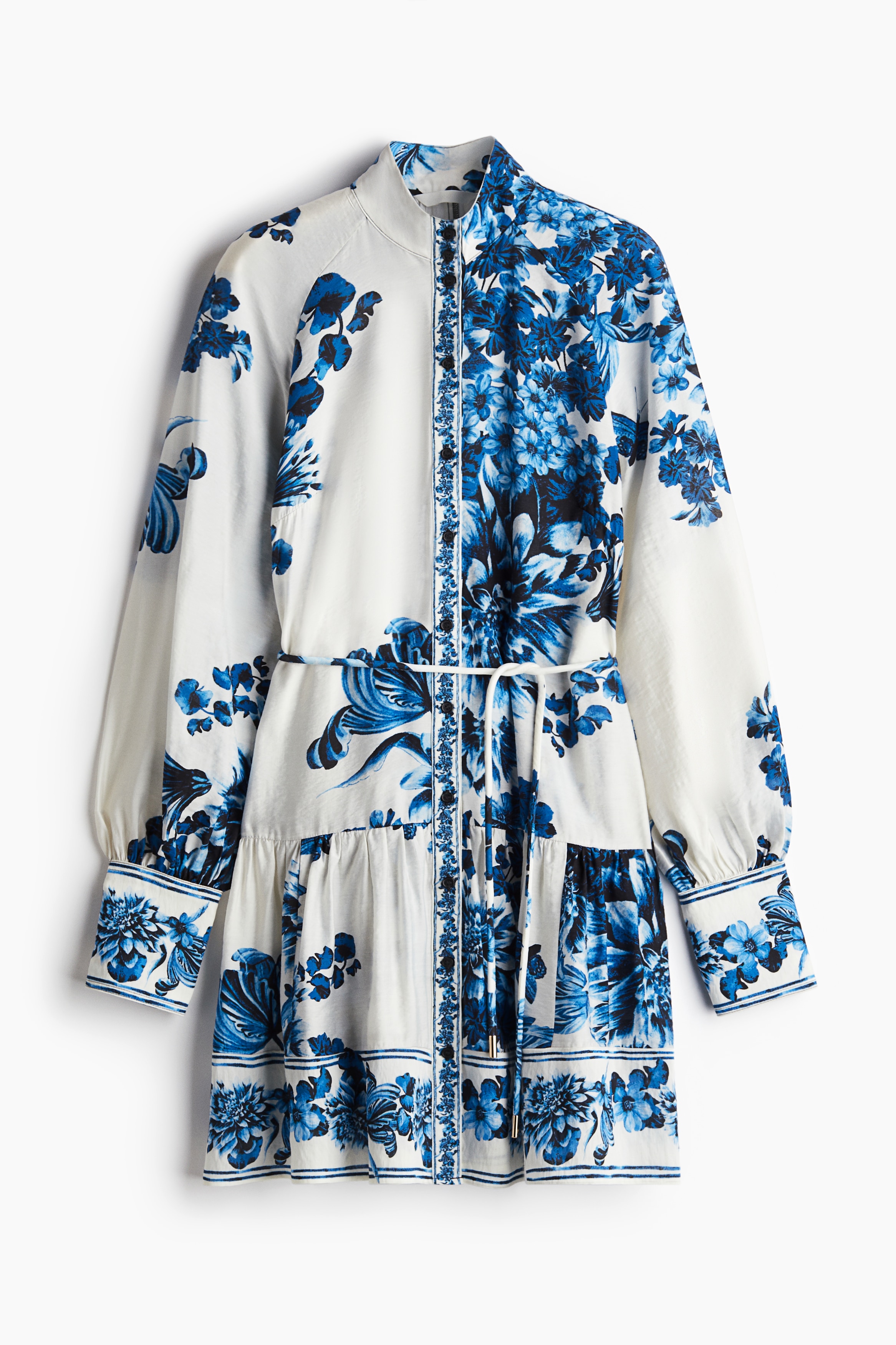 h&m blue tie belt dress