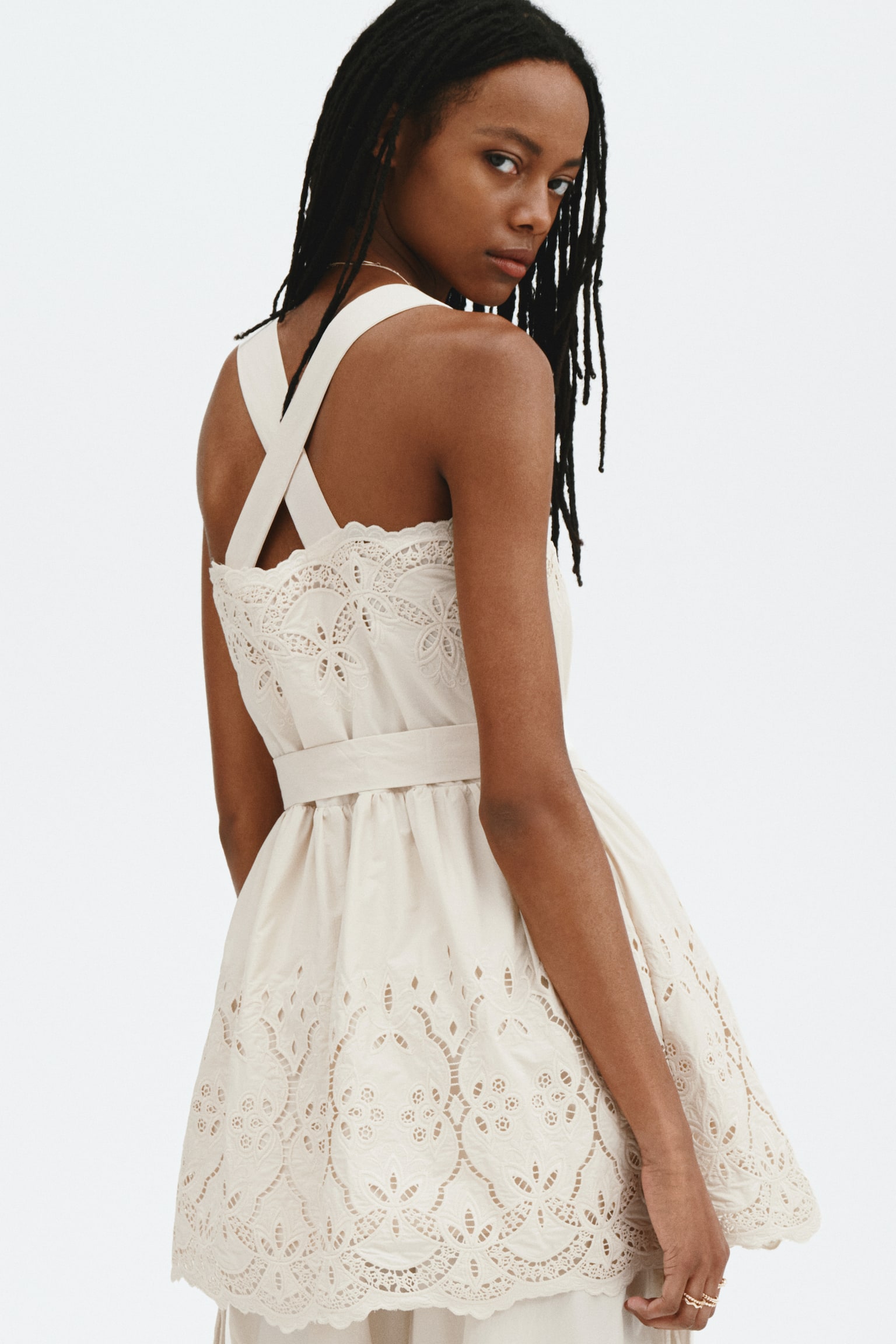 Broderie anglaise dress - Light beige - 4