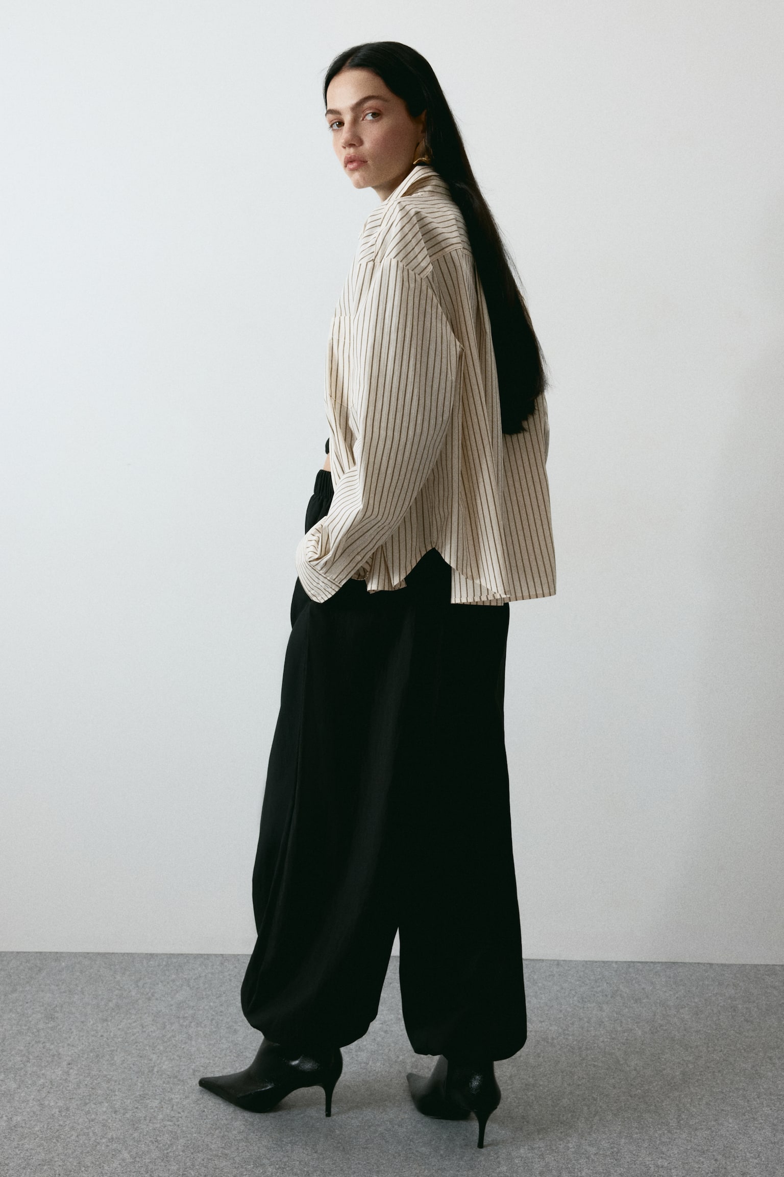 Oversized poplin shirt - Light beige/Striped/Blue/Blue/Striped - 3