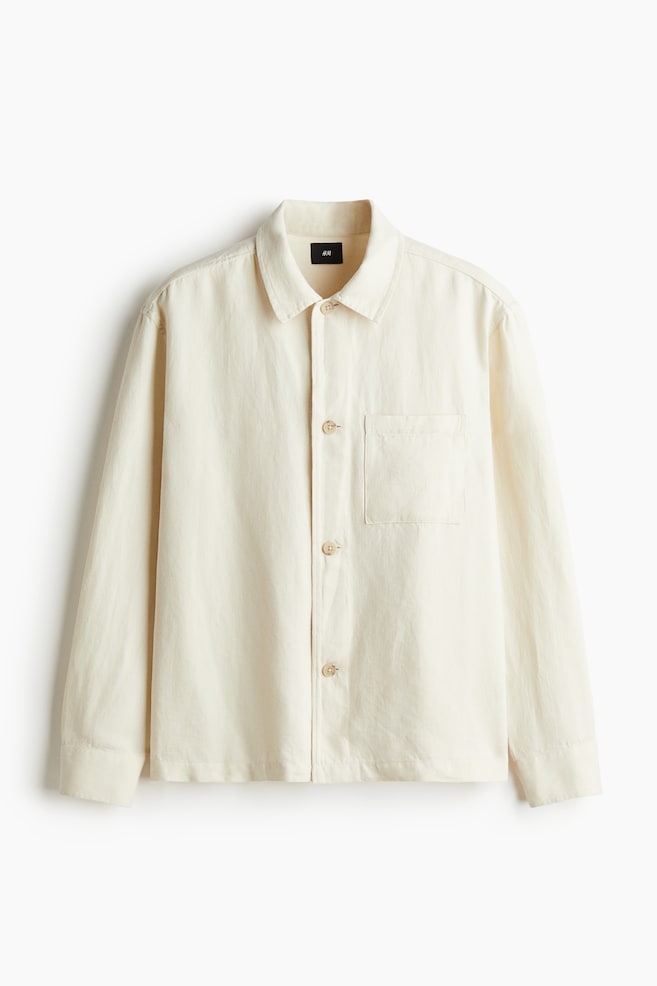 Regular Fit Linen-blend overshirt - Cream - 1