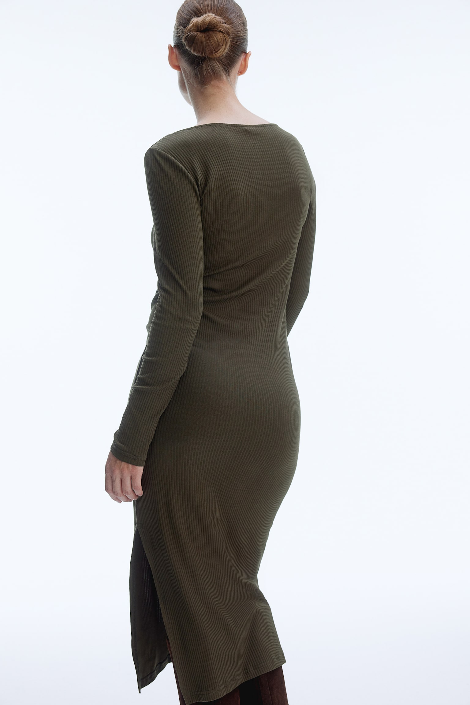 MAMA Ribbed bodycon dress - Dark khaki green/Black - 3