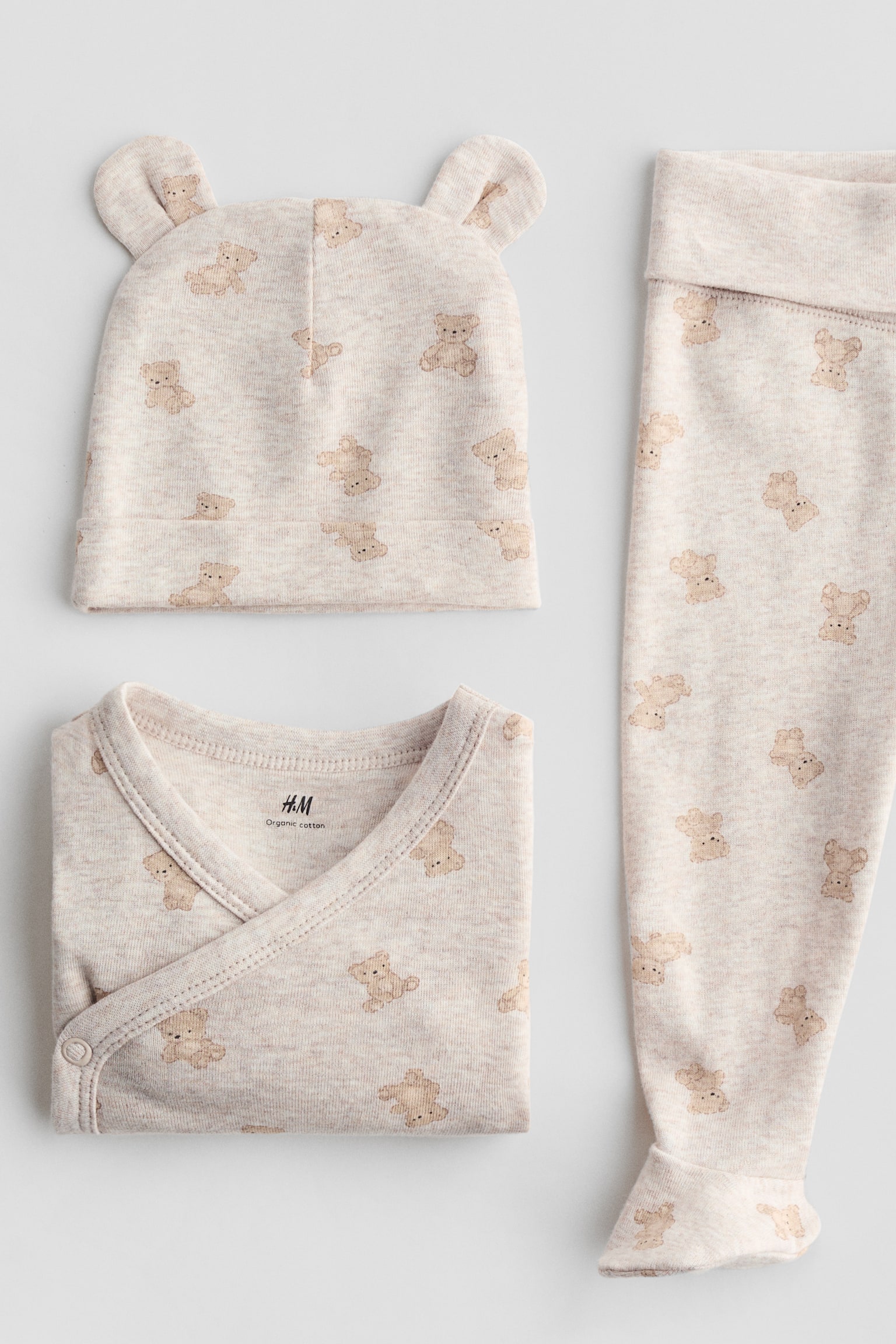 3-teiliges Baumwolljersey-Set - Light beige marl/Teddy bears/Weiß/Little One/Beige - 2