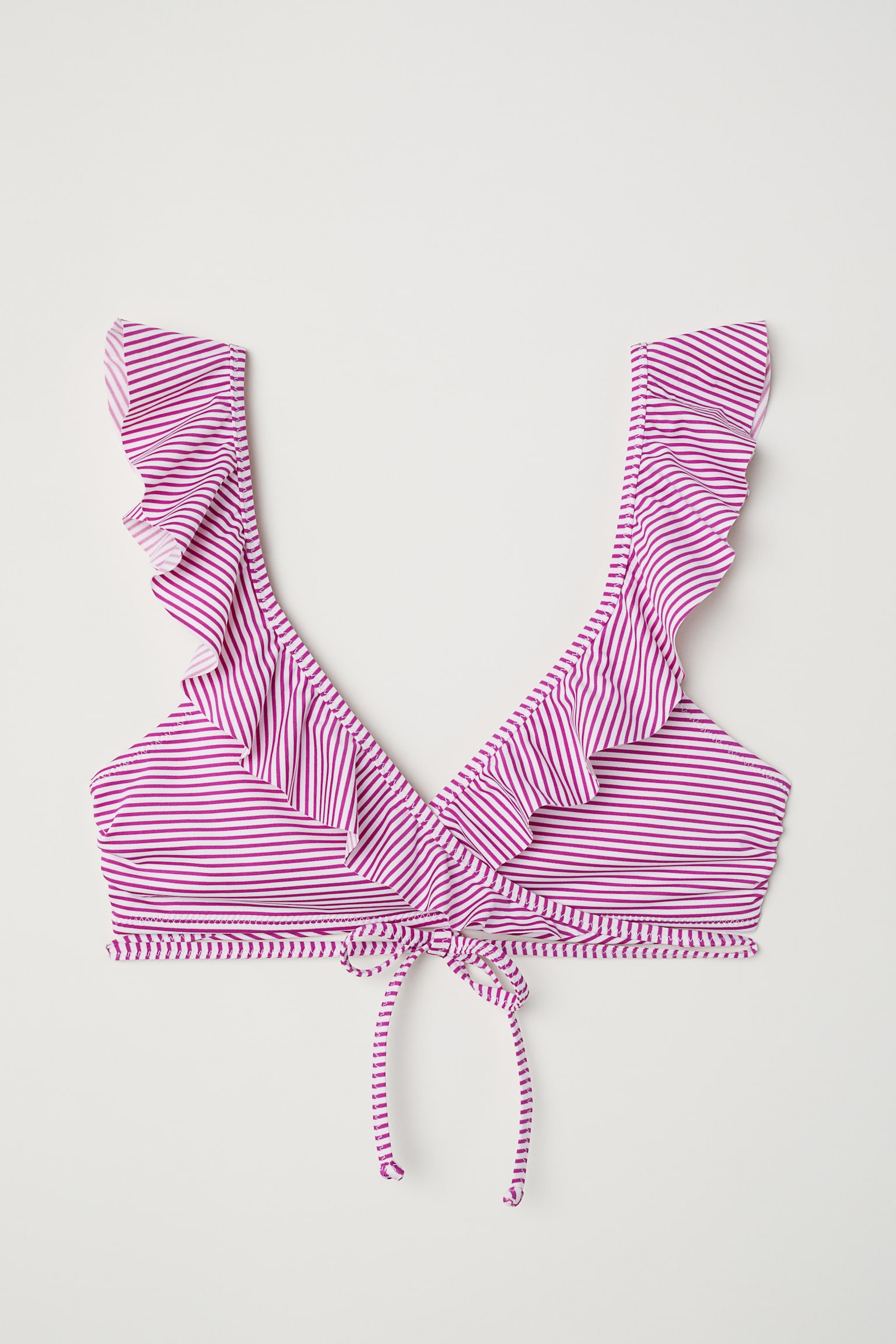 Wrapover Bikini Top - White/pink striped - 1