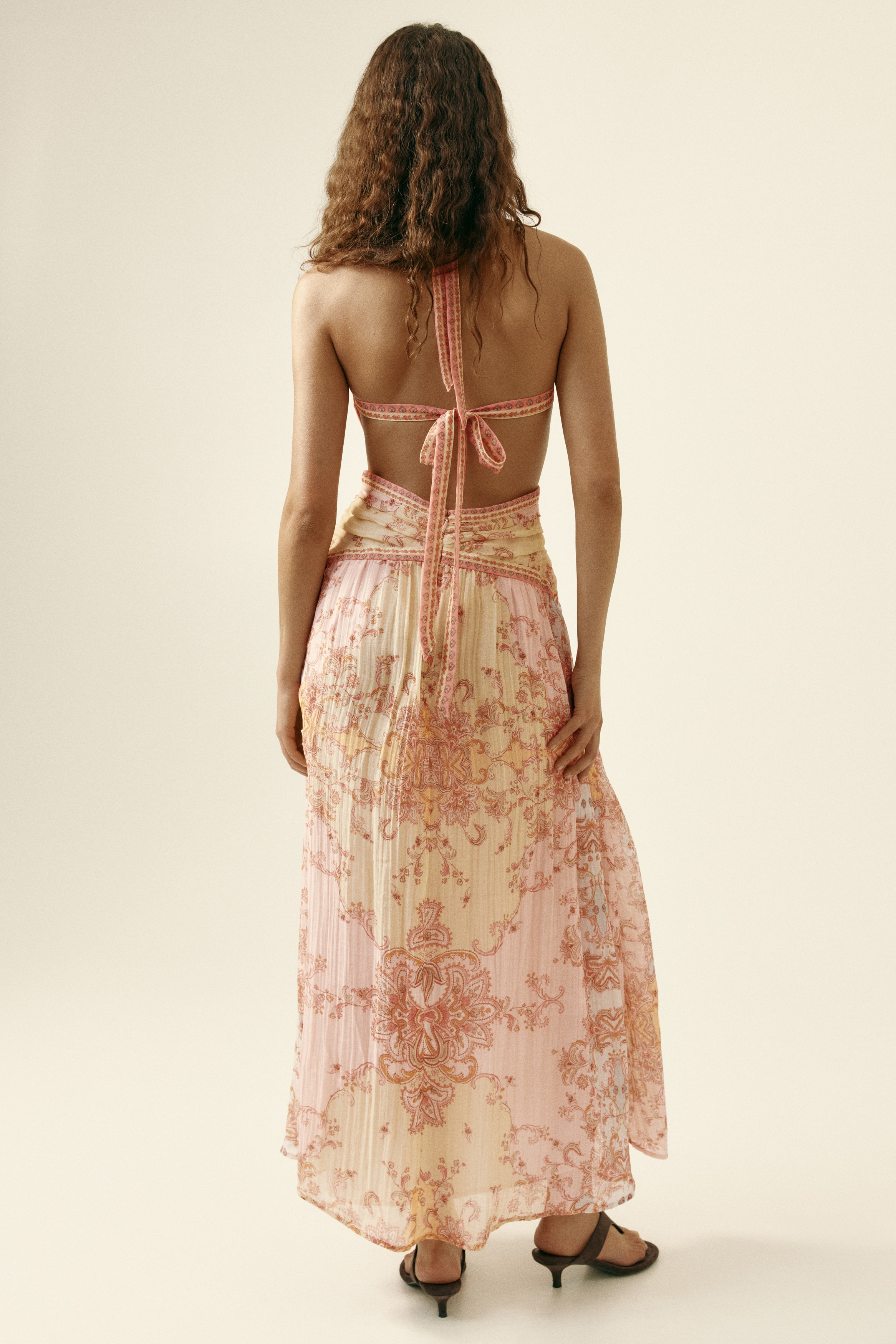Women's Orange/patterned Open-Back Halterneck Dress | H&M US