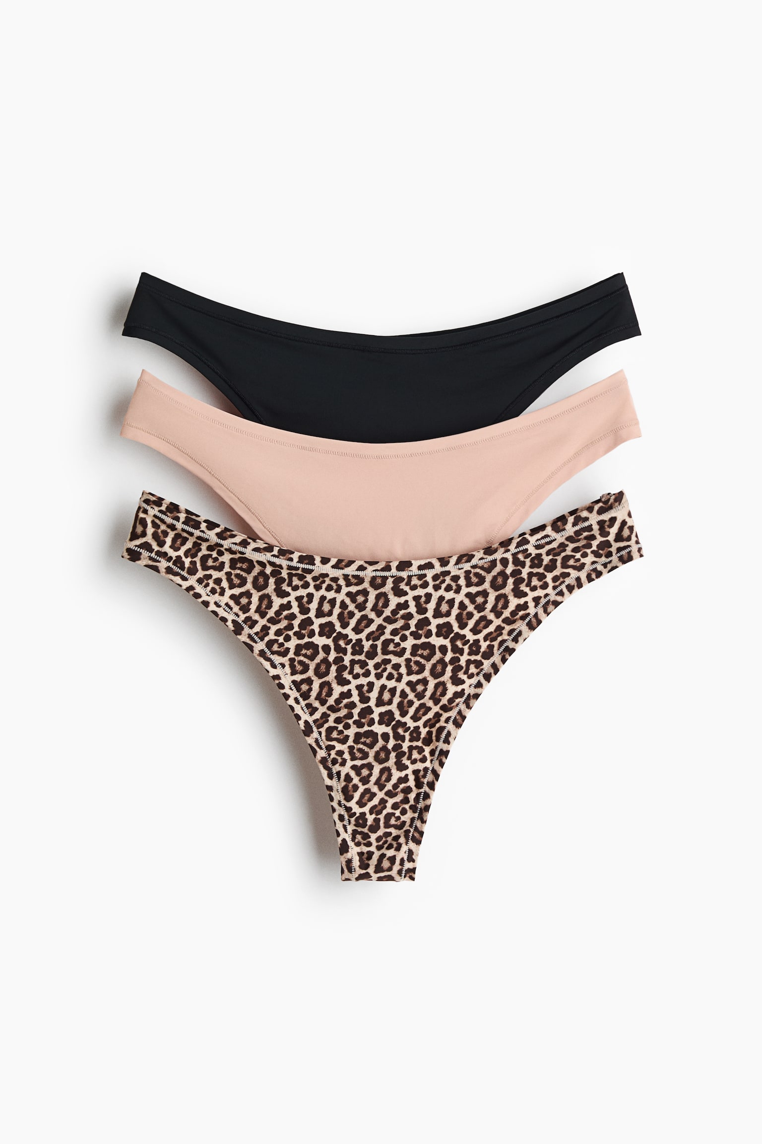 3'lü Mikrofiber Thong Külot - Bej/Leopar desenli/Krem/Bej/Koyu kahverengi/Siyah/Bej