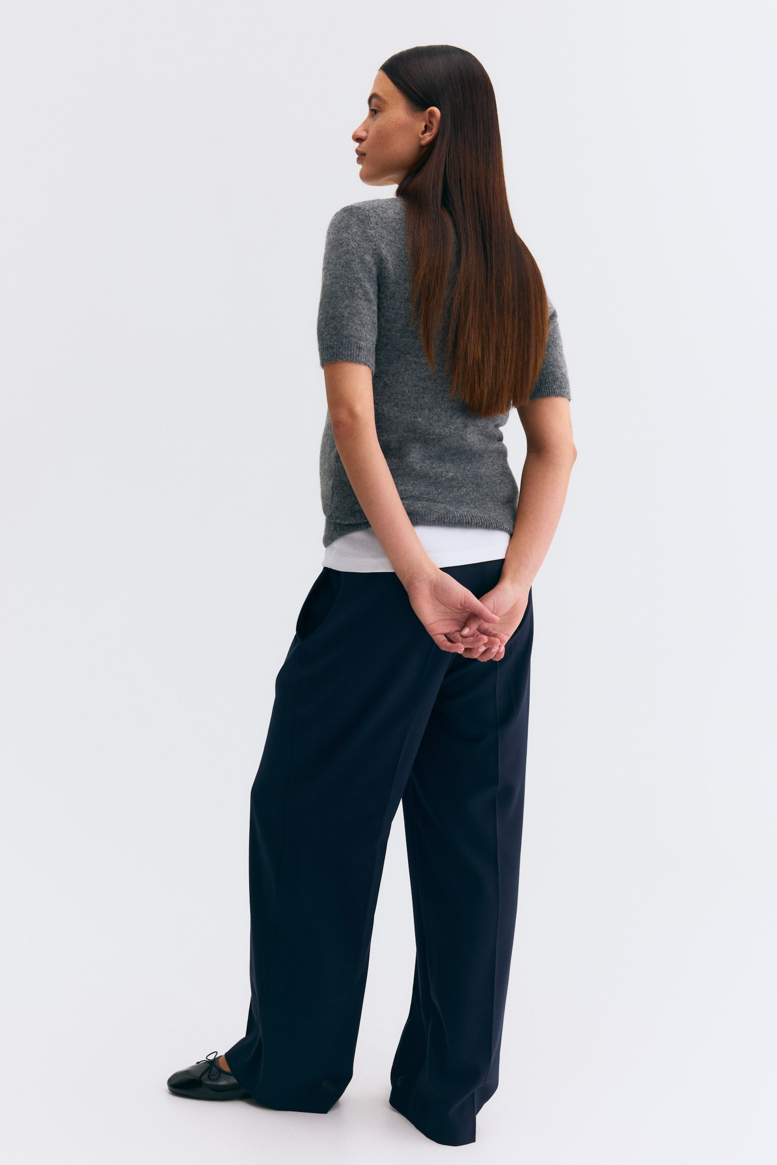 MAMA מכנסיים רחבים עם קפל Before & After - כחול נייבי/קרם/פסים/חום כהה - 3