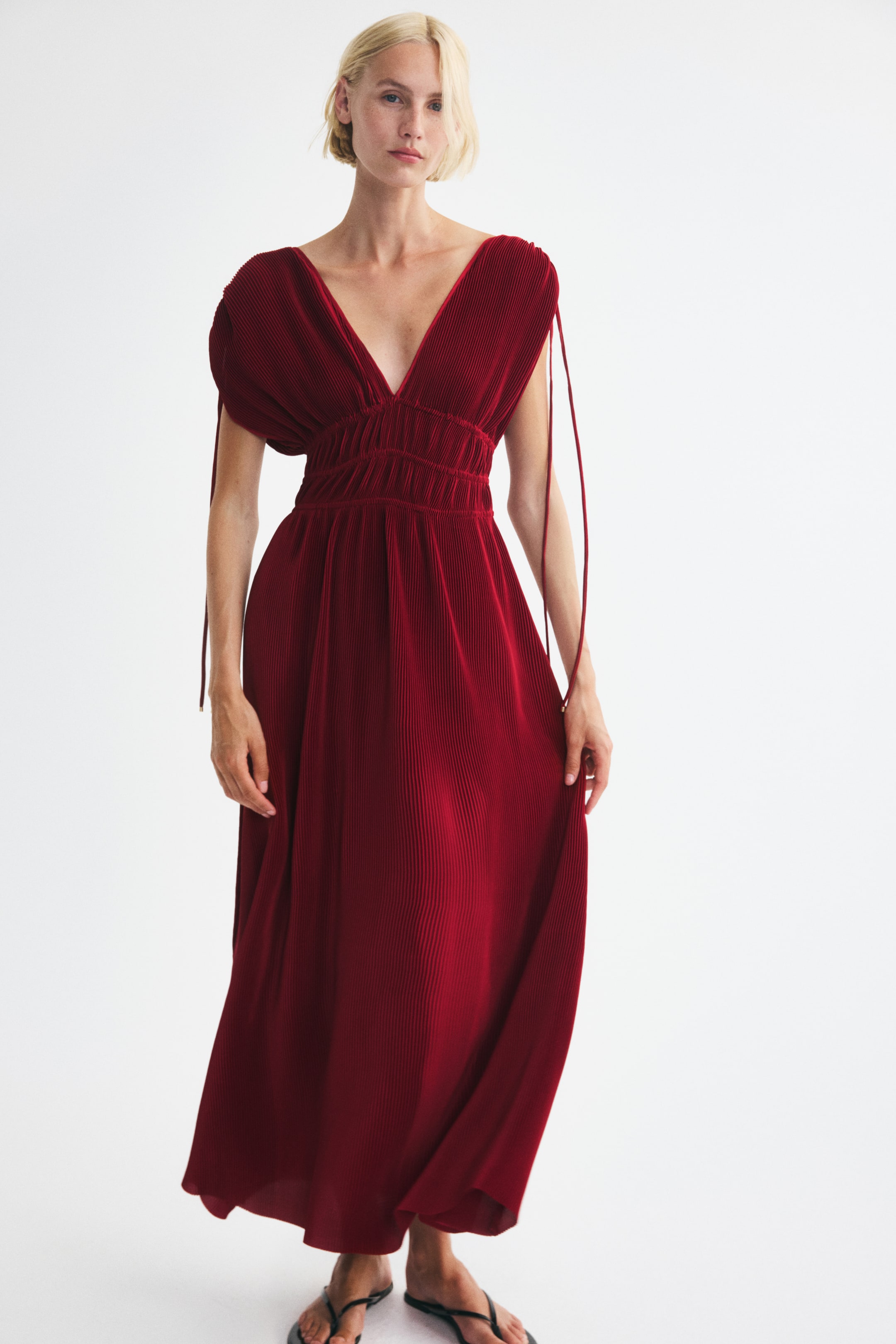 Crinkled Drawstring-Detail Dress