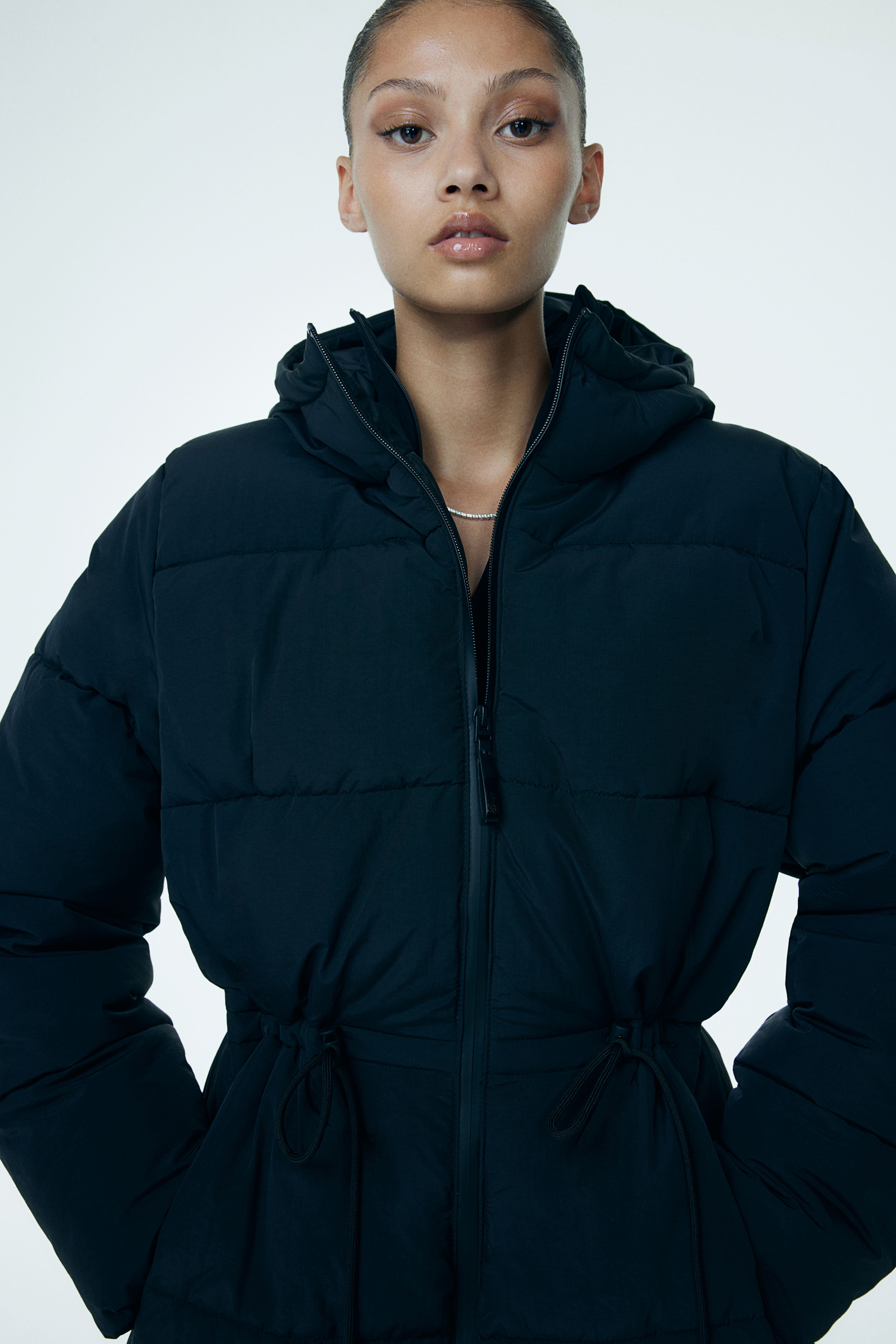 Puffer jacket with drawstring waist sale