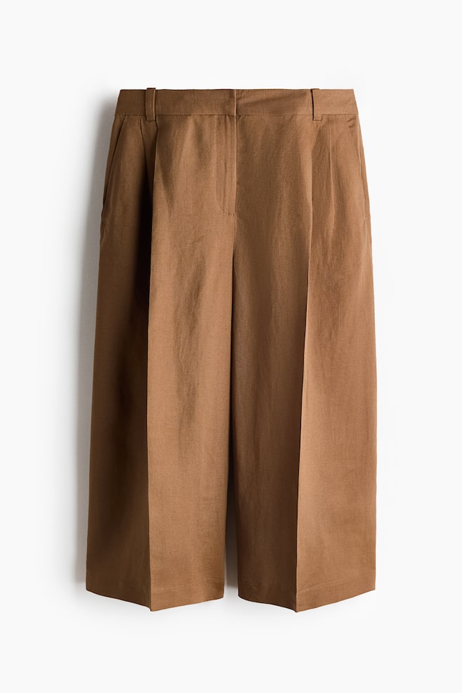 Wide-Leg Linen-Blend Culottes - Dark beige - 1