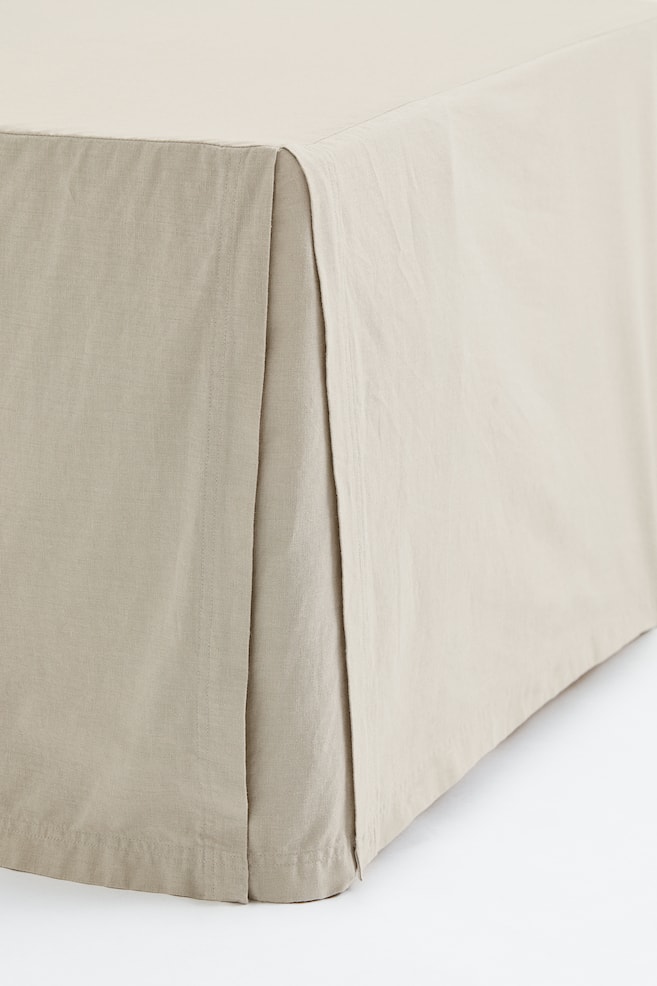 Enkel sängkappa i tvättat linne - Beige/Vit     - 3