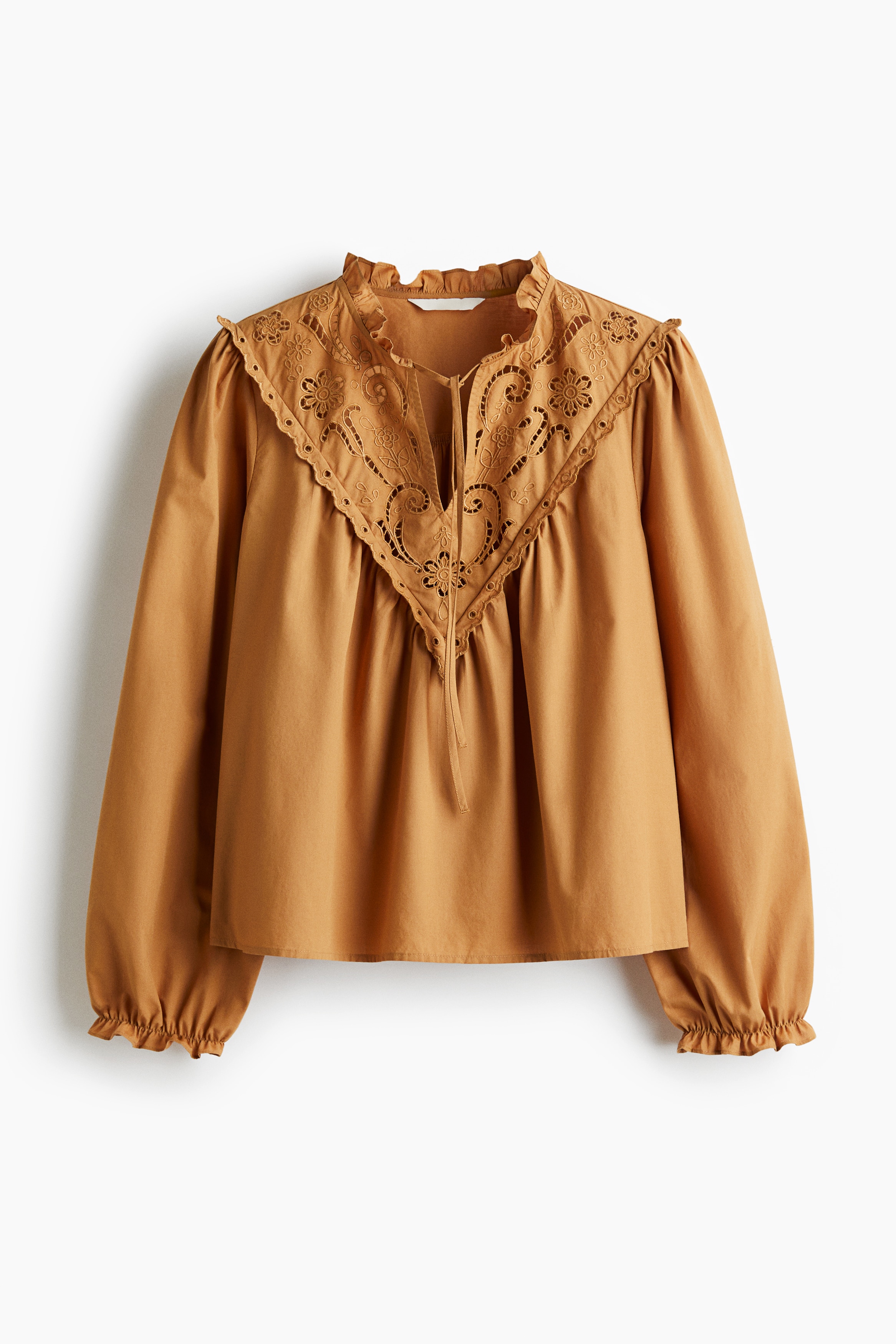 Blouse with Eyelet Embroidery - Dark beige