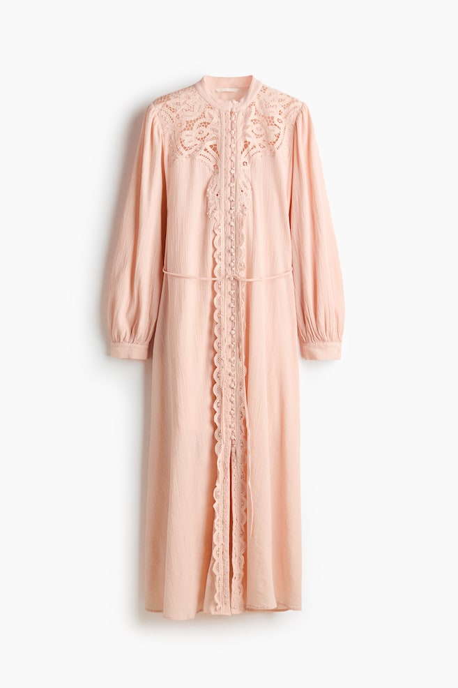 Lace-Detail Cotton Dress - Light peach pink/Light turquoise - 1