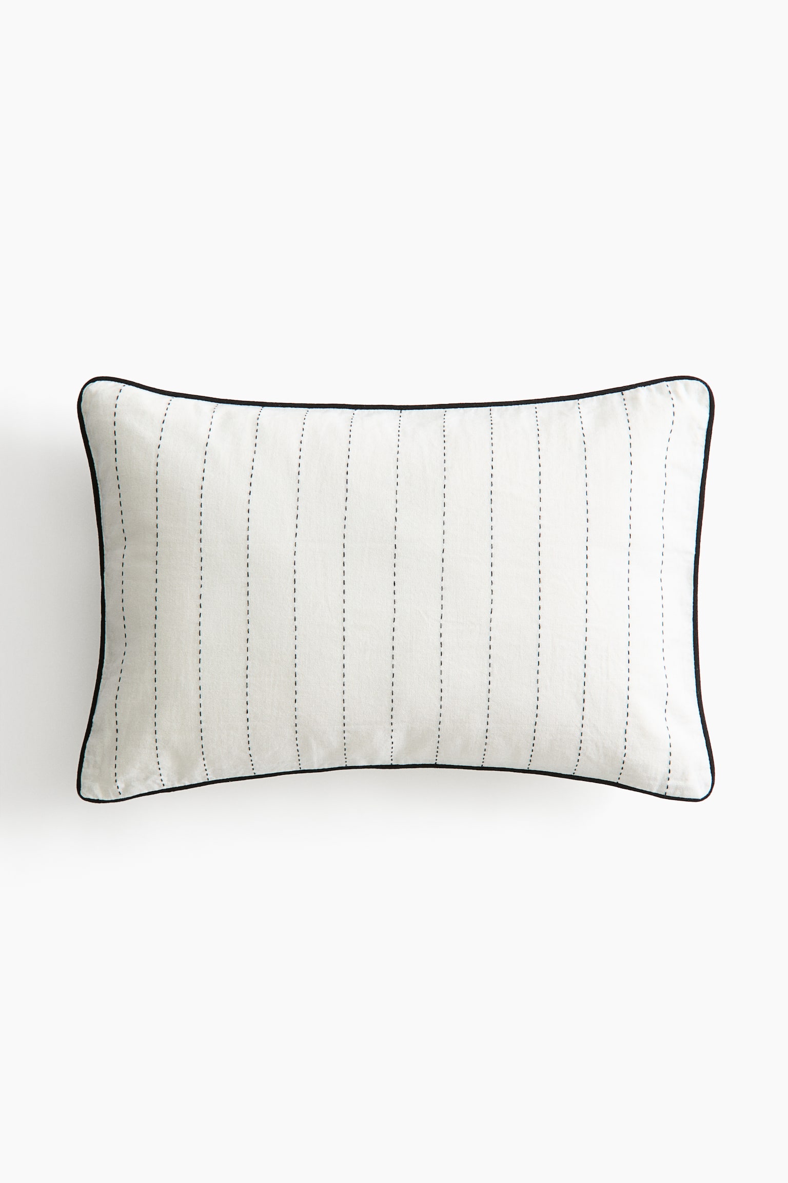 Linen-blend cushion cover - White/Pinstriped - 1