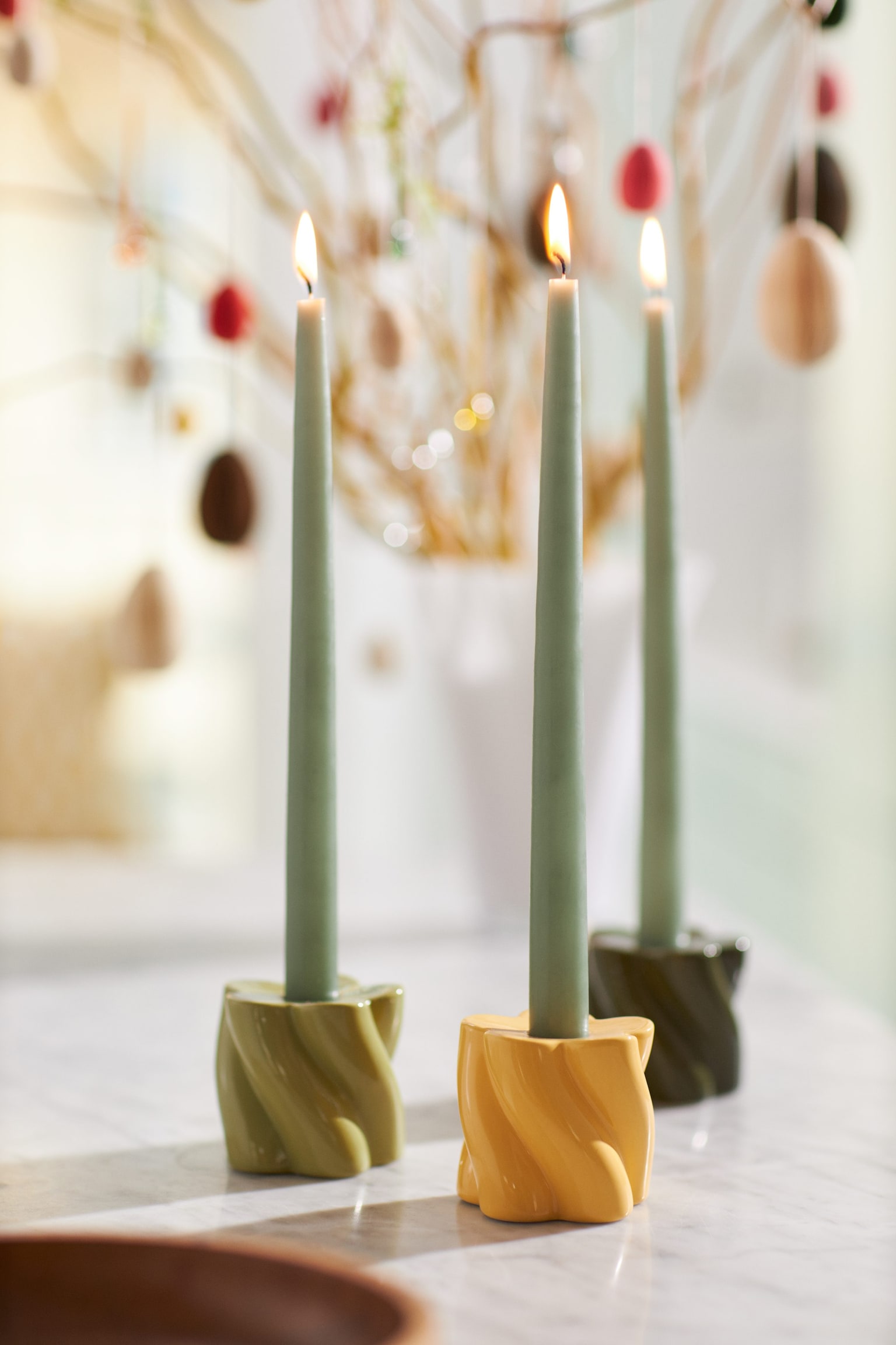 Stoneware candlestick - Light yellow/Light khaki green/Light beige/Pistachio green - 2