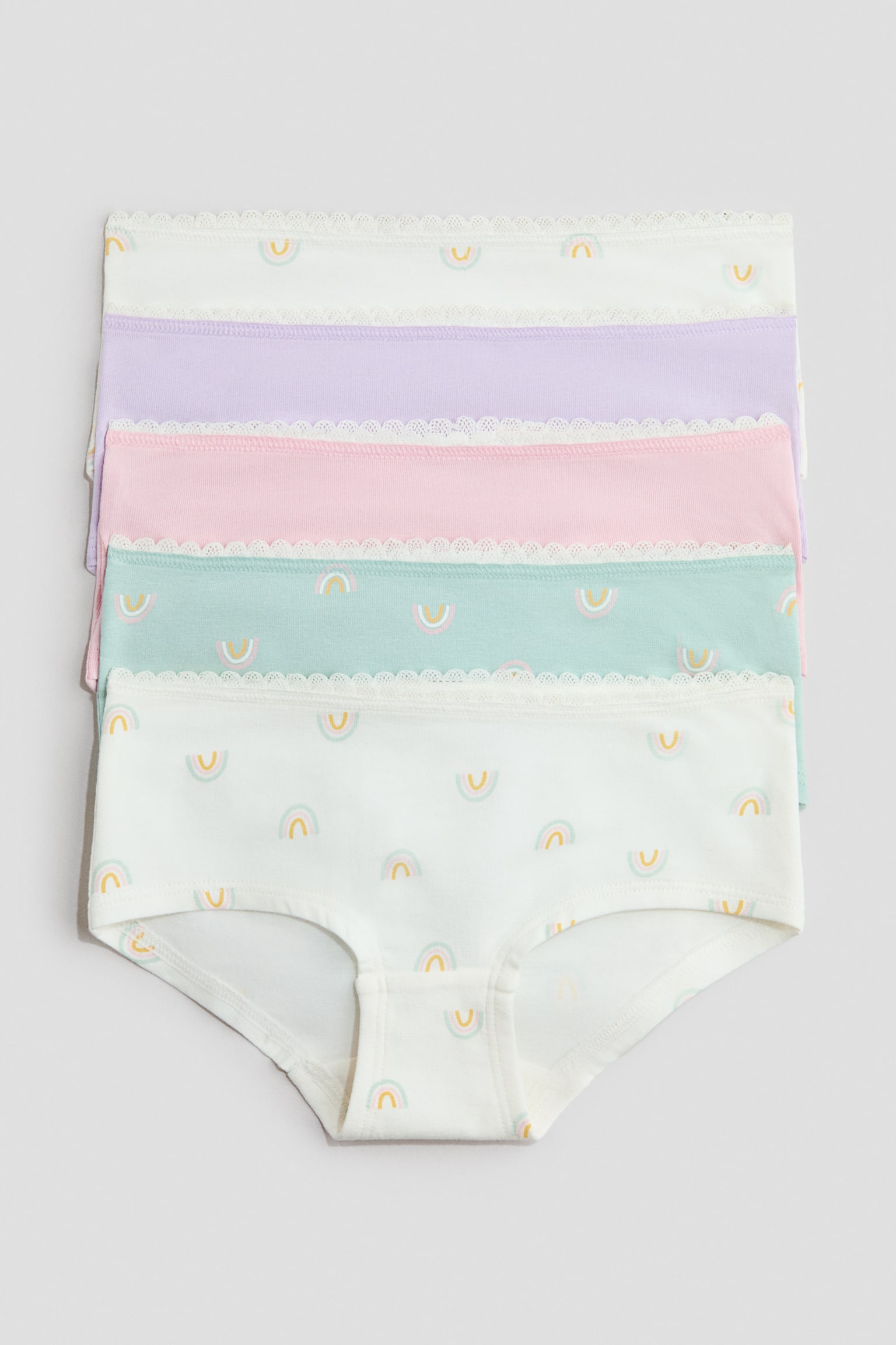 Набір із 5 пар бавовняних трусів-хіпстерів - Кремовий/веселки/Білий/Приглушений рожевий/горошок/Світло-рожевий/квітчастий - 1