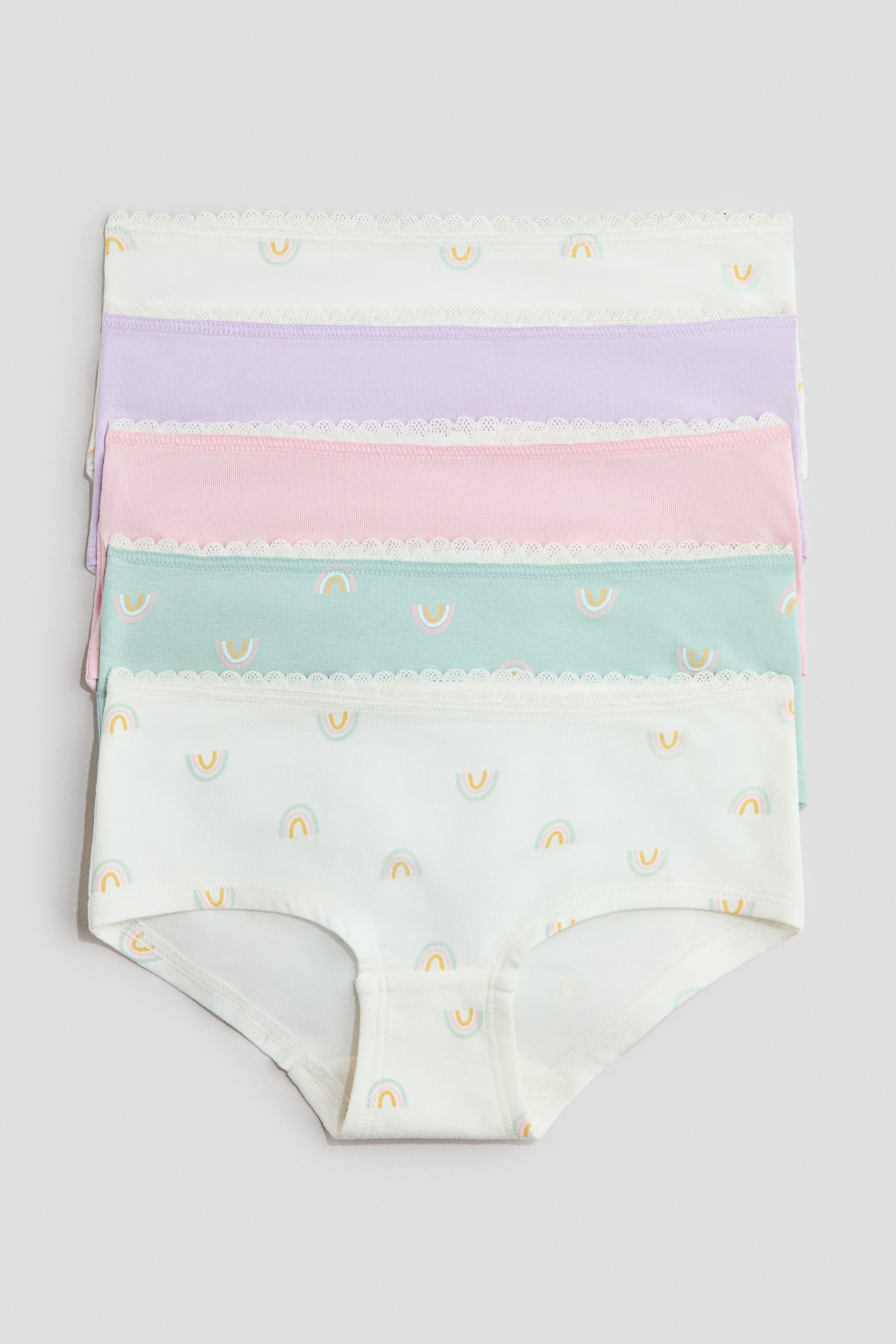 Переглянути збільшене зображення: Набір із 5 пар бавовняних трусів-хіпстерів - Кремовий/веселки - Kids | H&M UA 1